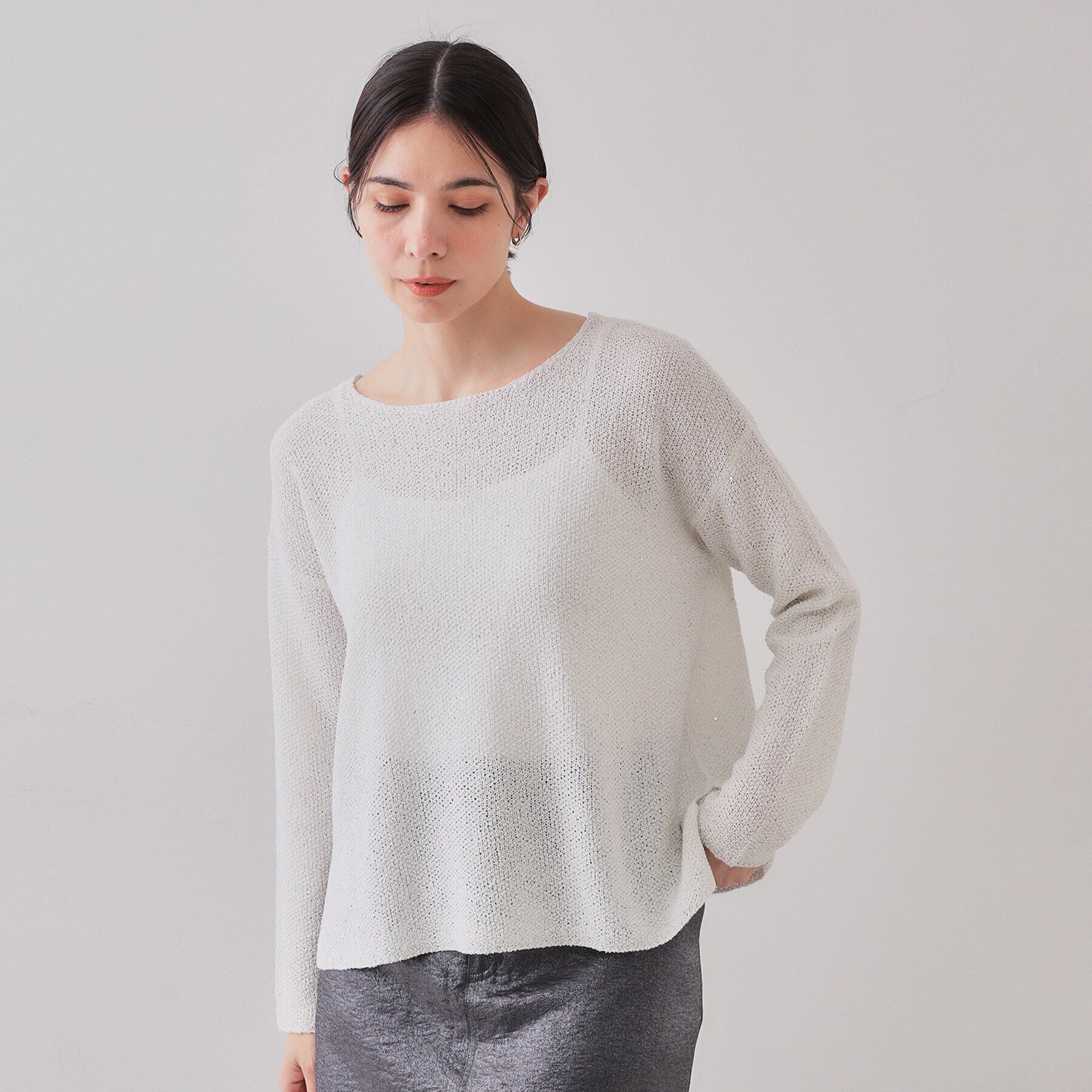 OPAQUE.CLIP「スパンコールボートネックニット【洗濯機洗い可】」|ニット・セーター|