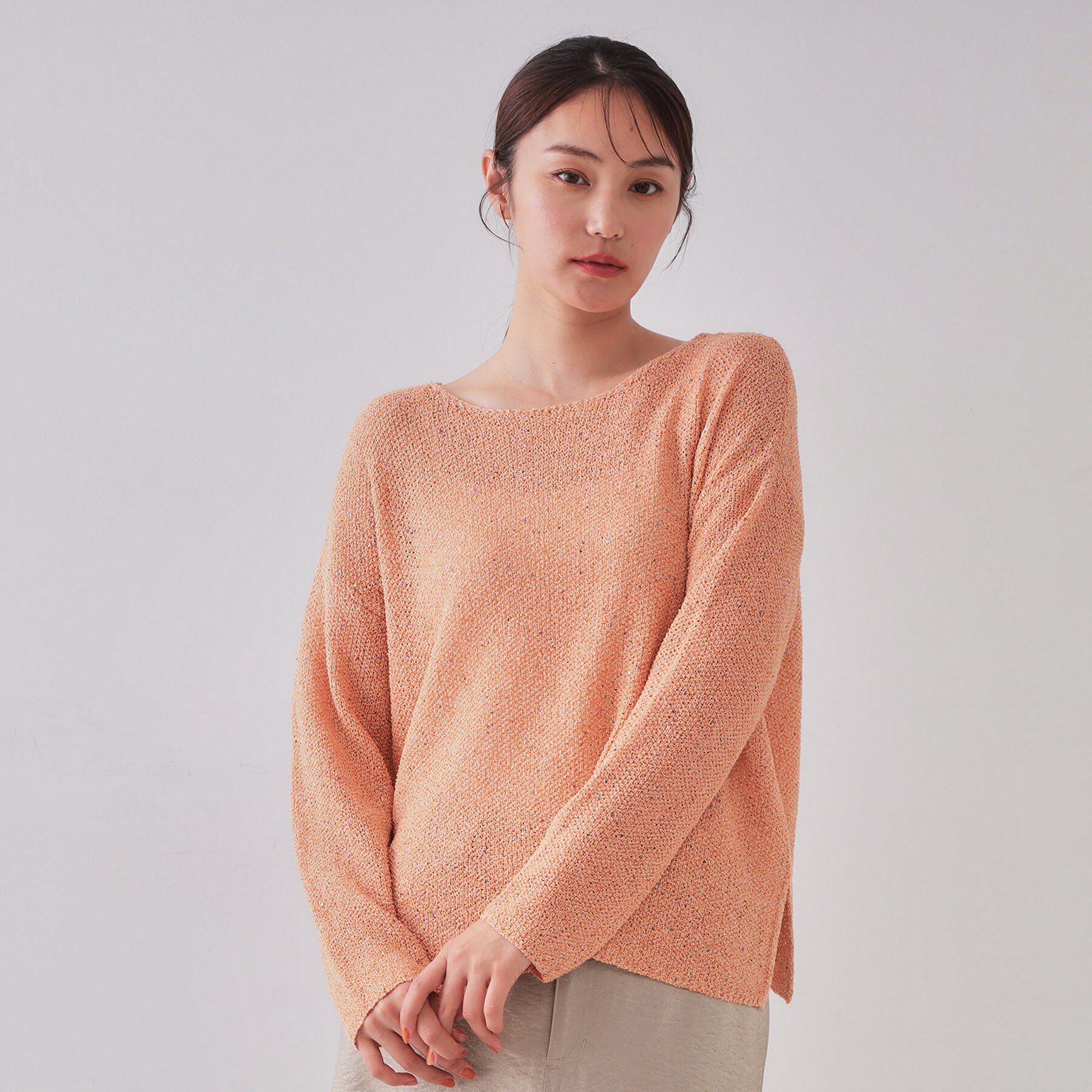 OPAQUE.CLIP「スパンコールボートネックニット【洗濯機洗い可】」|ニット・セーター|