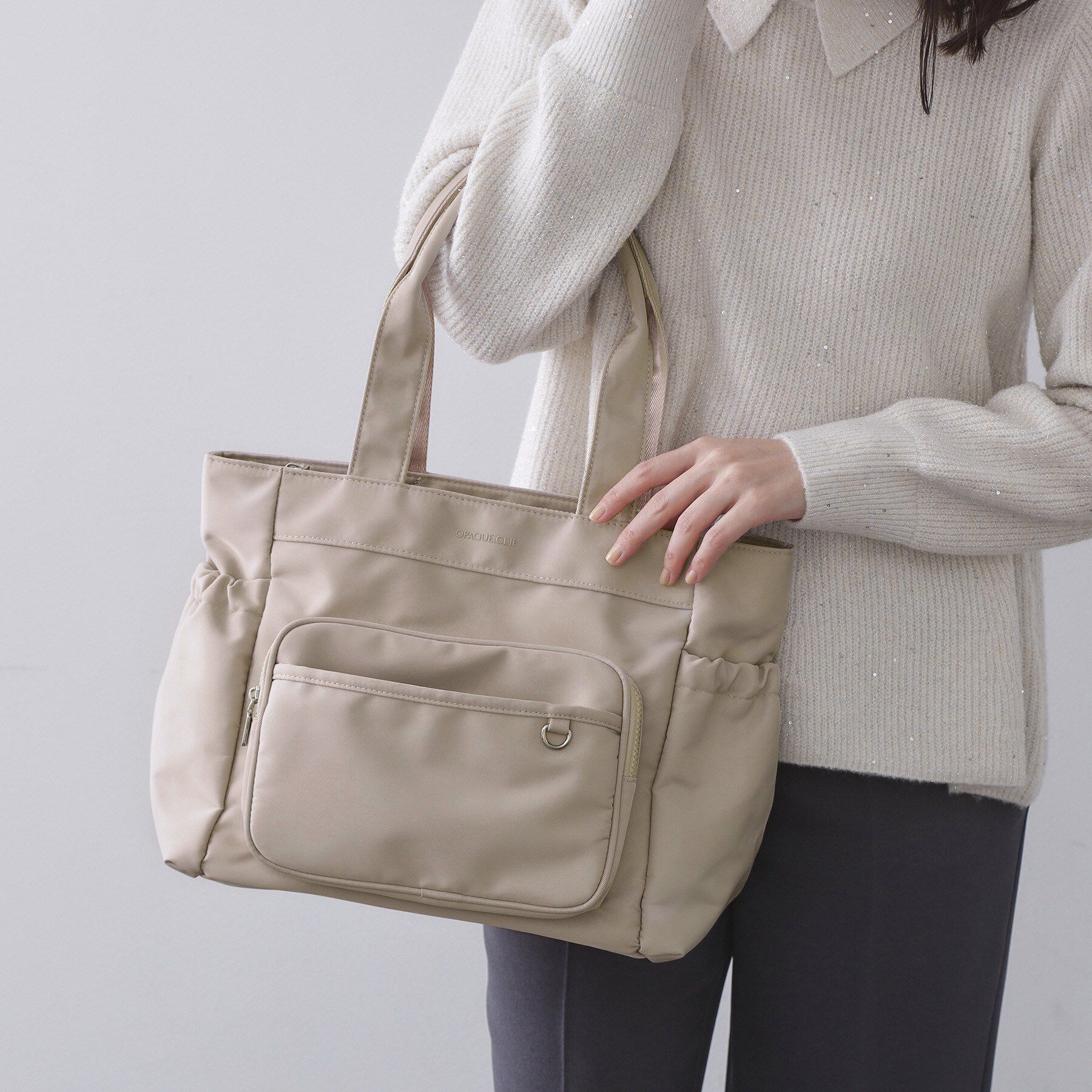 OPAQUE.CLIP「フロントポケット3層デザインBIGトートバッグ【マルチポケット】」|トートバッグ|