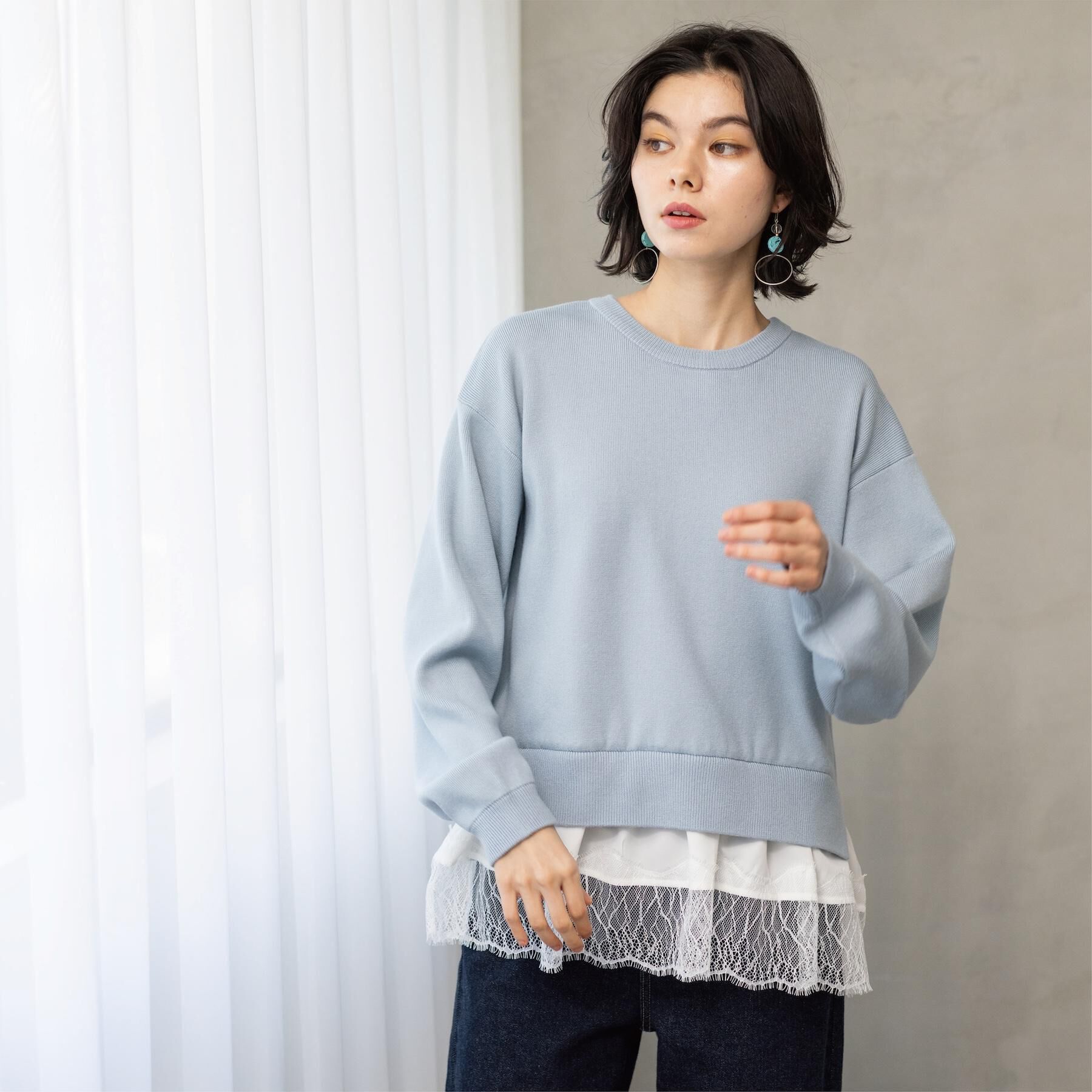 OPAQUE.CLIP「裾レースドッキングニット」|ニット・セーター|