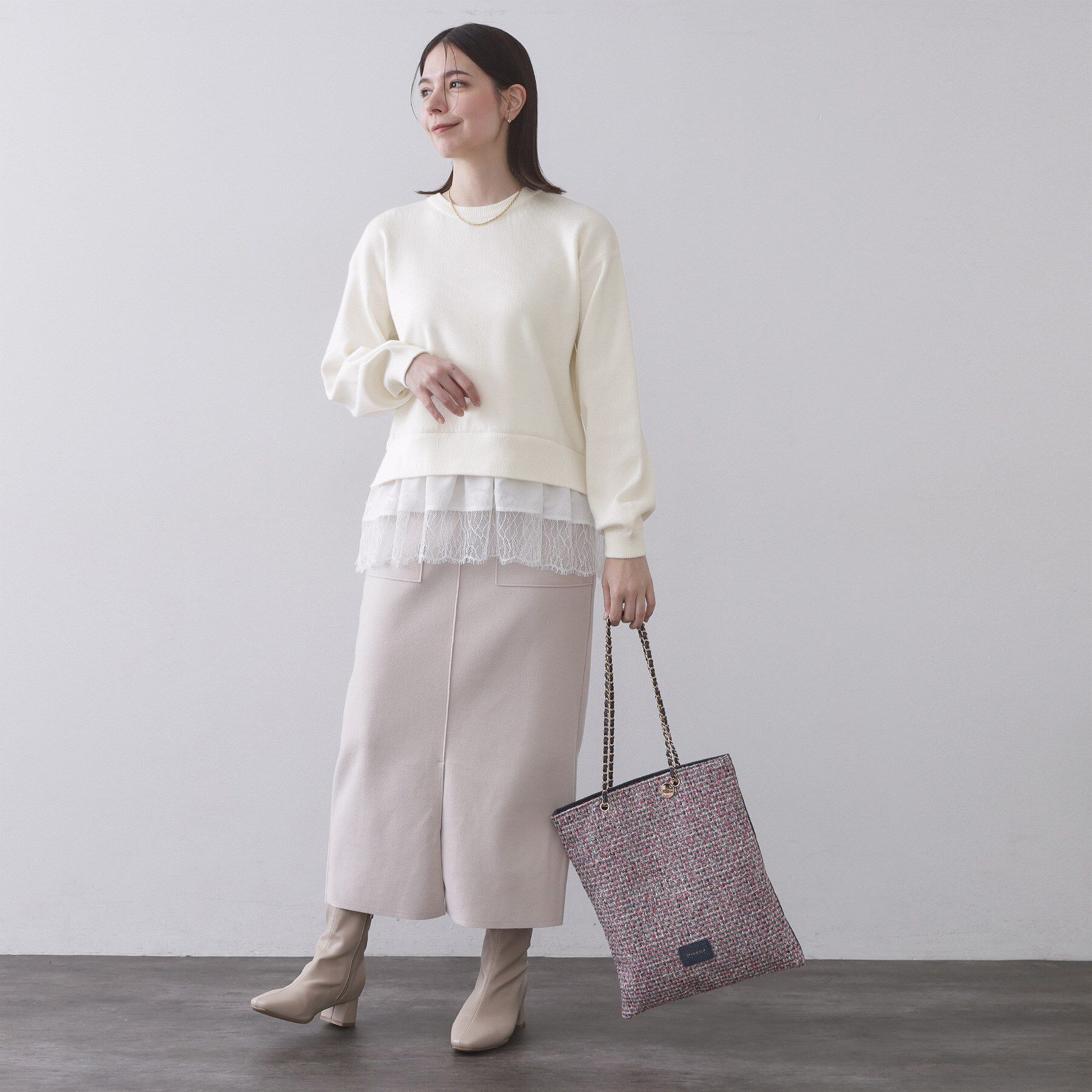 OPAQUE.CLIP「裾レースドッキングニット」|ニット・セーター|