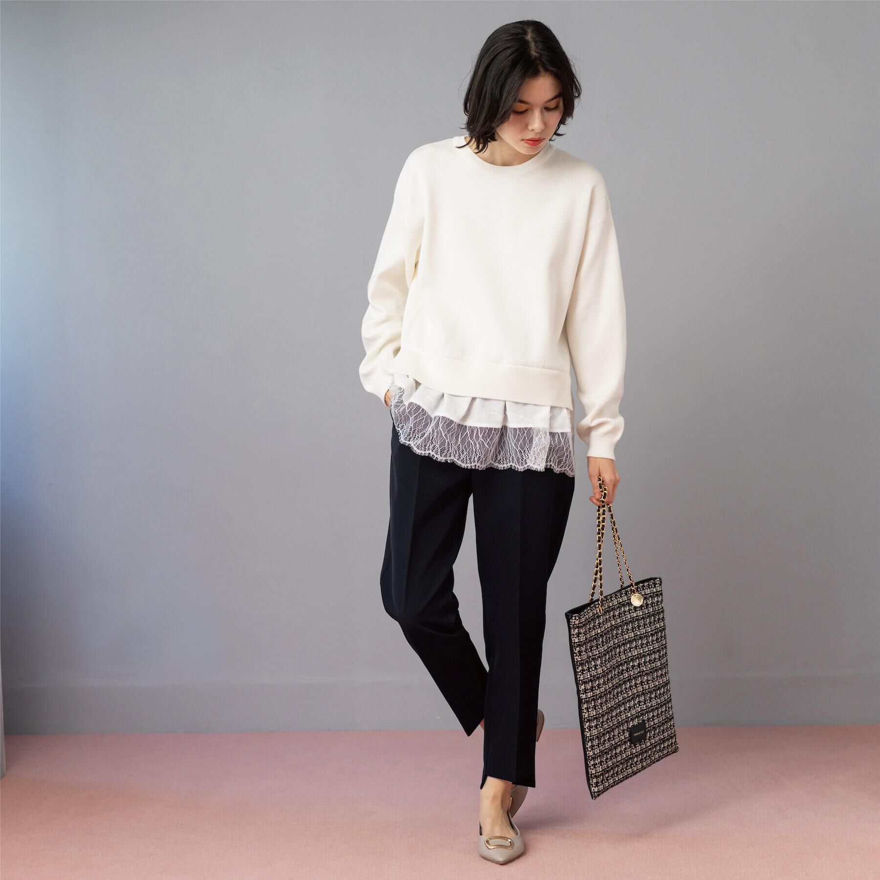 OPAQUE.CLIP「裾レースドッキングニット」|ニット・セーター|
