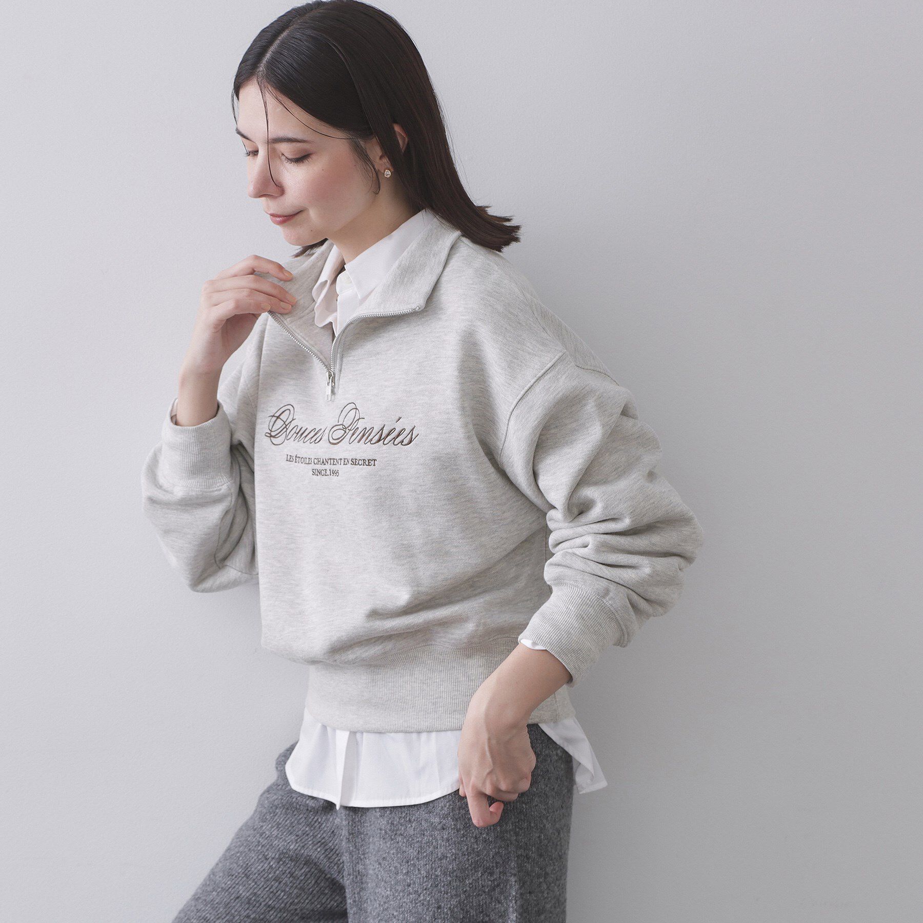 OPAQUE.CLIP「ハーフZIPロゴ刺繍裏毛【洗濯機OK】」|パーカー|