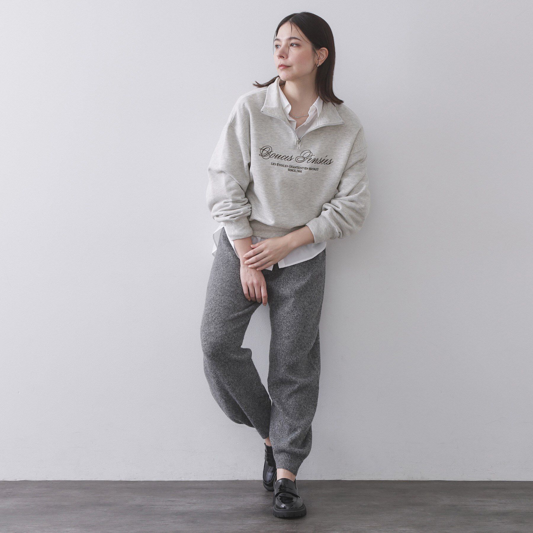 OPAQUE.CLIP「ハーフZIPロゴ刺繍裏毛【洗濯機OK】」|パーカー|