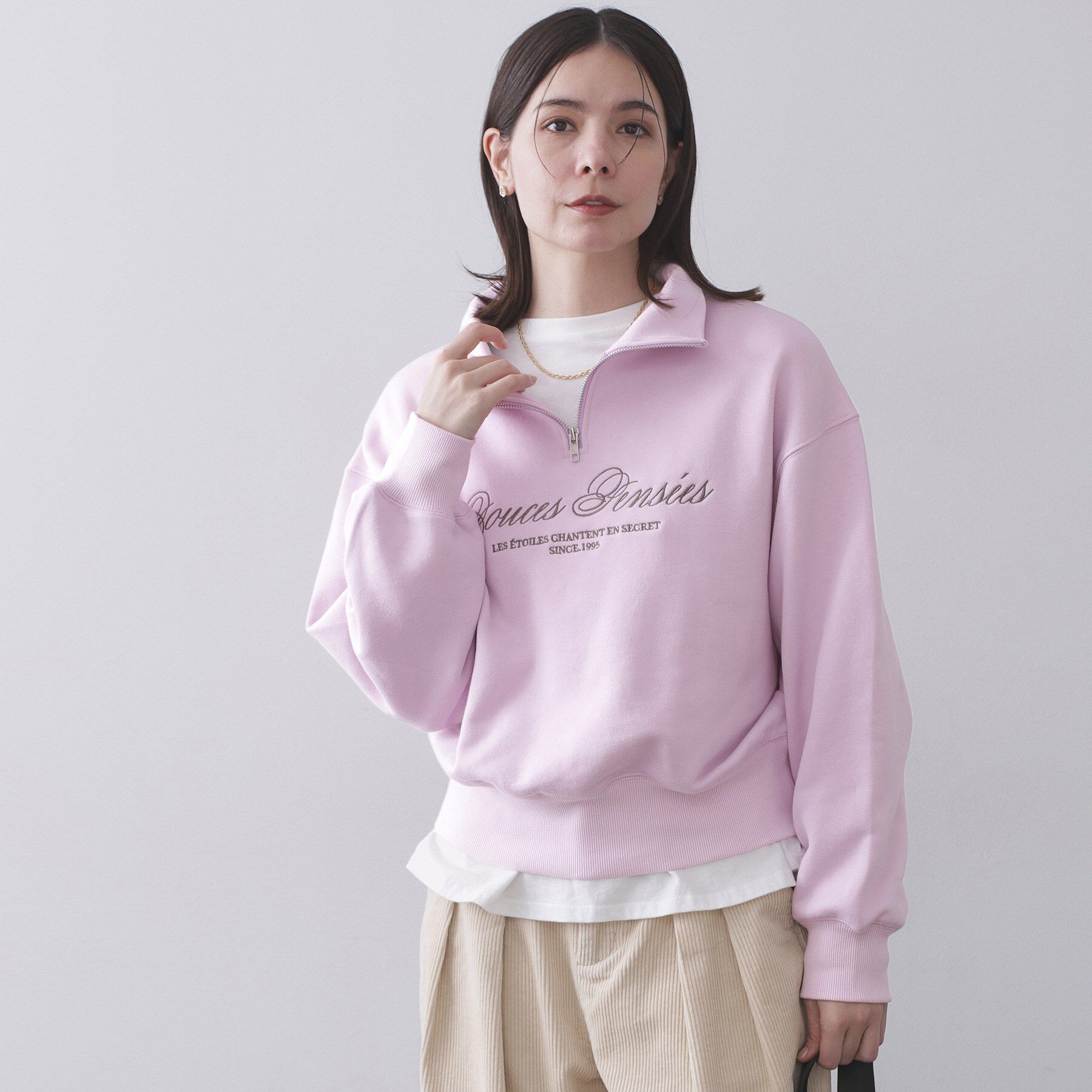 OPAQUE.CLIP「ハーフZIPロゴ刺繍裏毛【洗濯機OK】」|パーカー|ピンク(071)