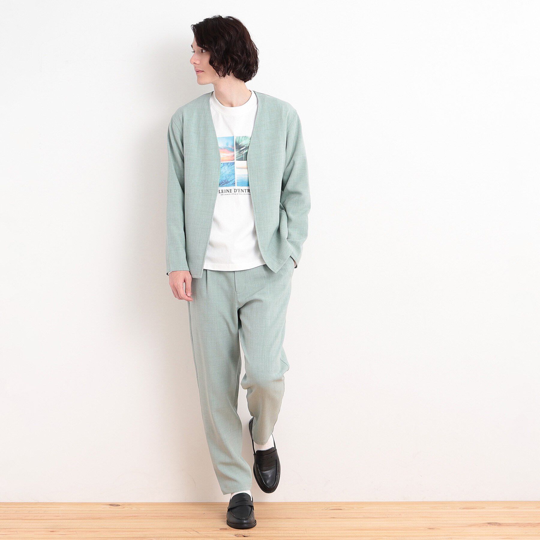 THE SHOP TK「【CAVIAN/キャビアン】リサイクルシャークスキンノーカラーカーディガン セットアップ可」|カーディガン|