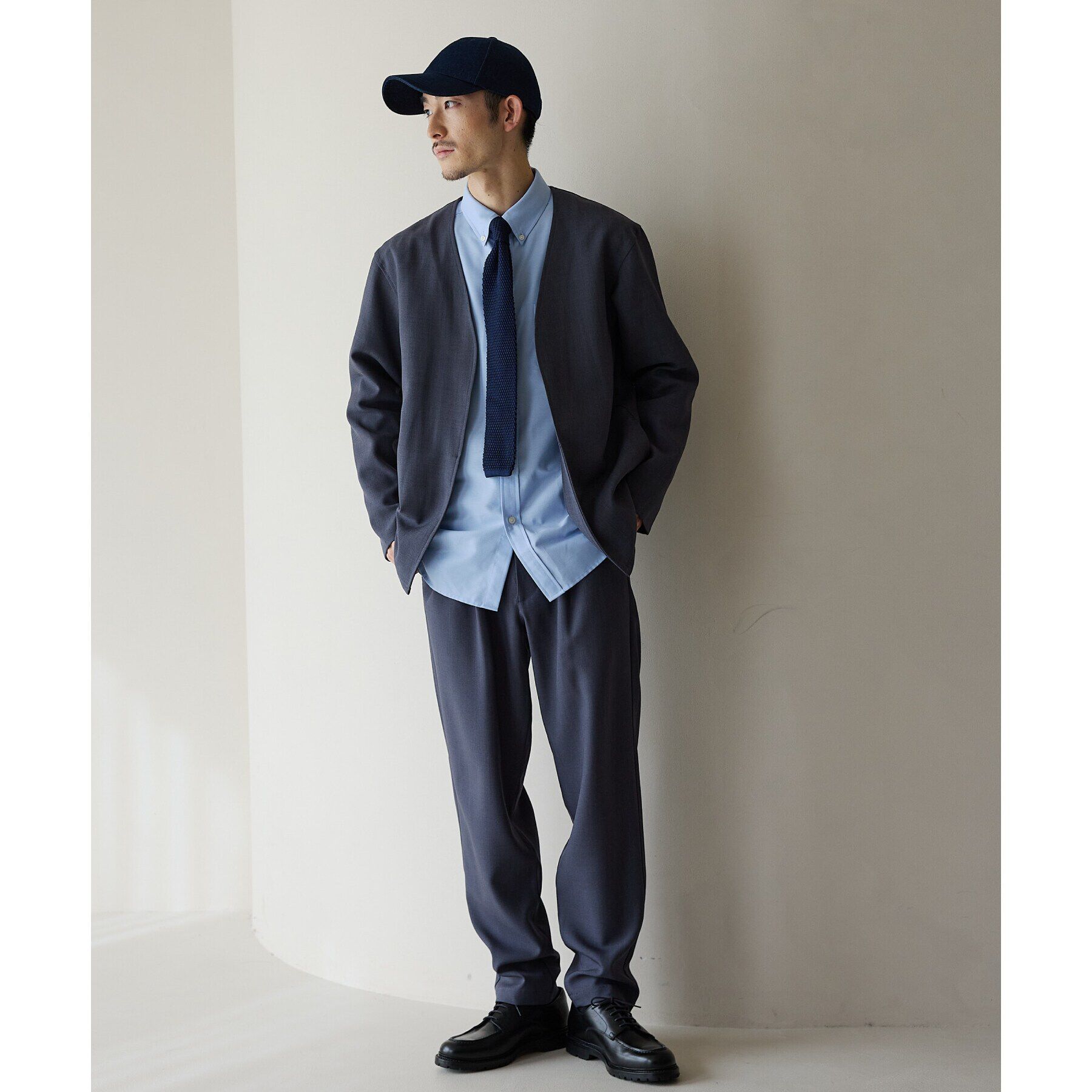 THE SHOP TK「【CAVIAN/キャビアン】リサイクルシャークスキンノーカラーカーディガン セットアップ可」|カーディガン|