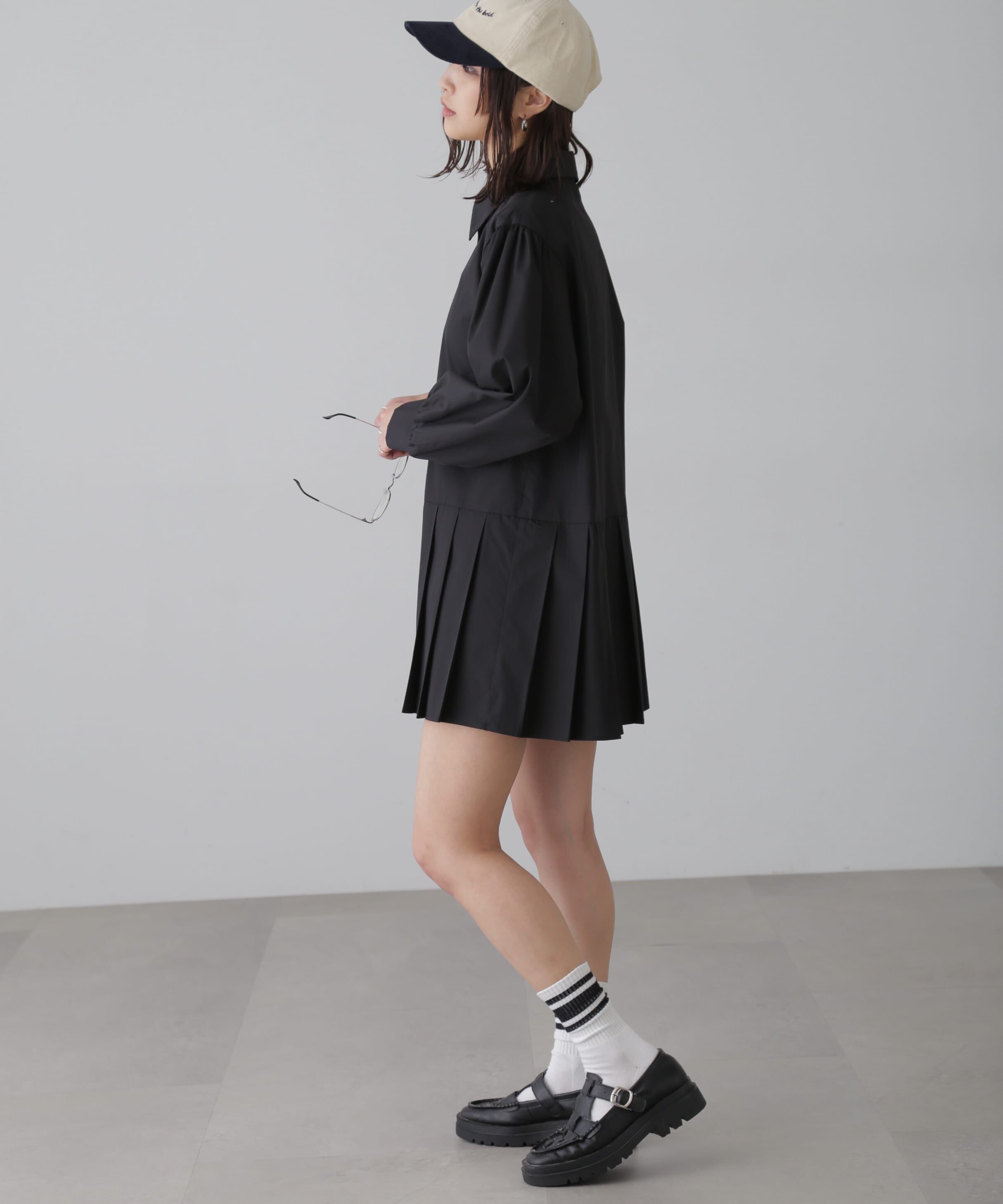  「プリーツティアードシャツミニワンピース」|ワンピース|