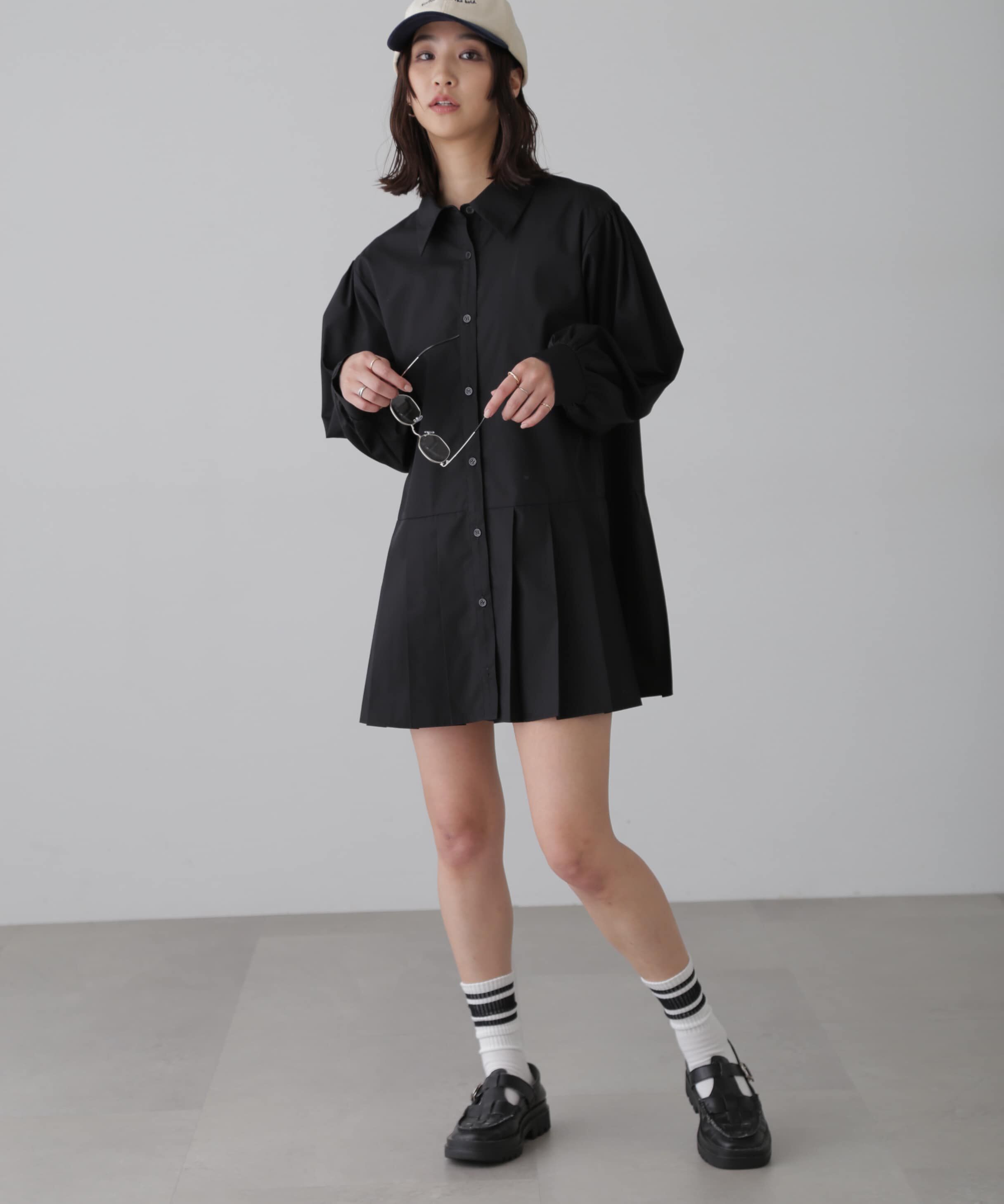  「プリーツティアードシャツミニワンピース」|ワンピース|