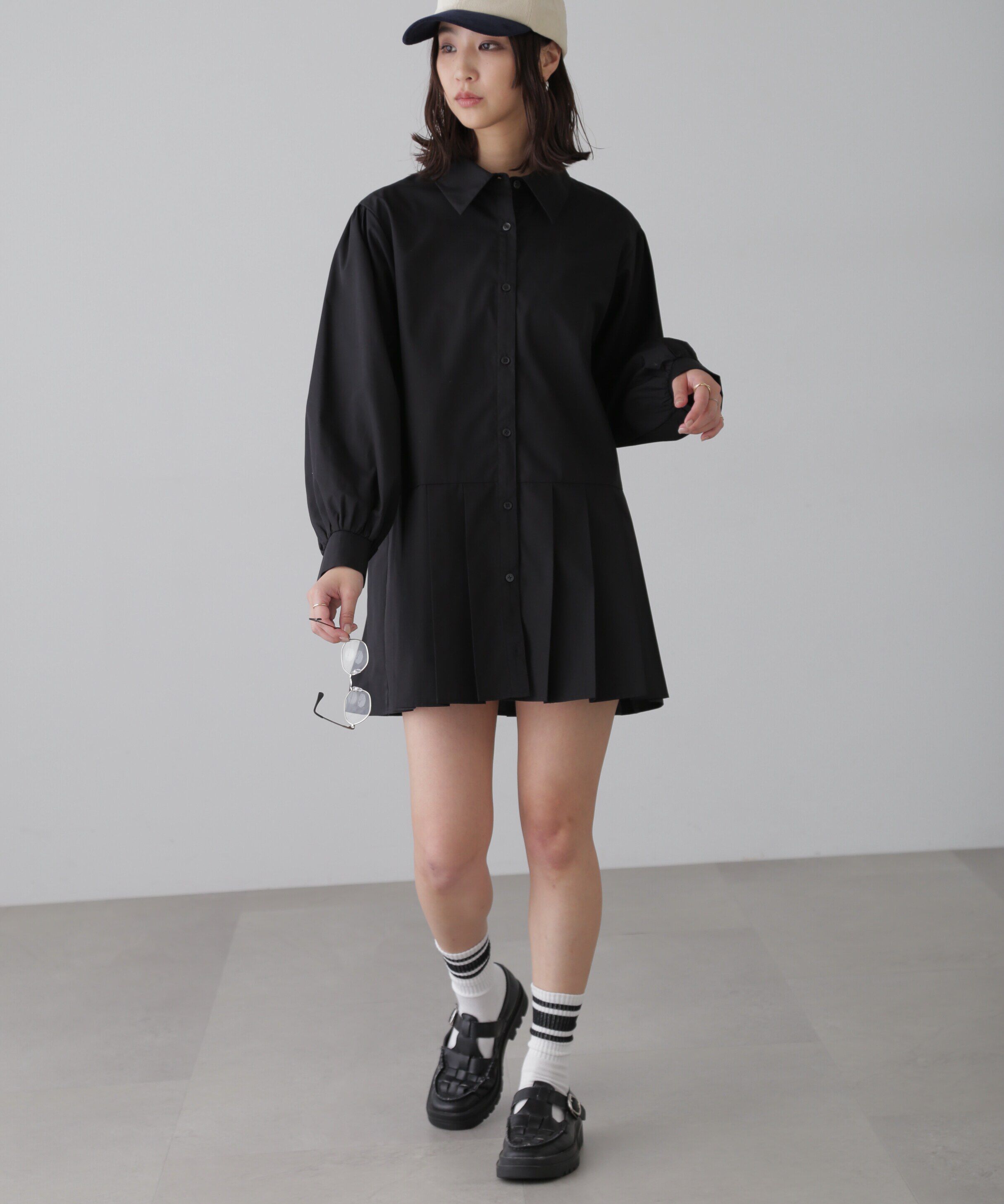  「プリーツティアードシャツミニワンピース」|ワンピース|