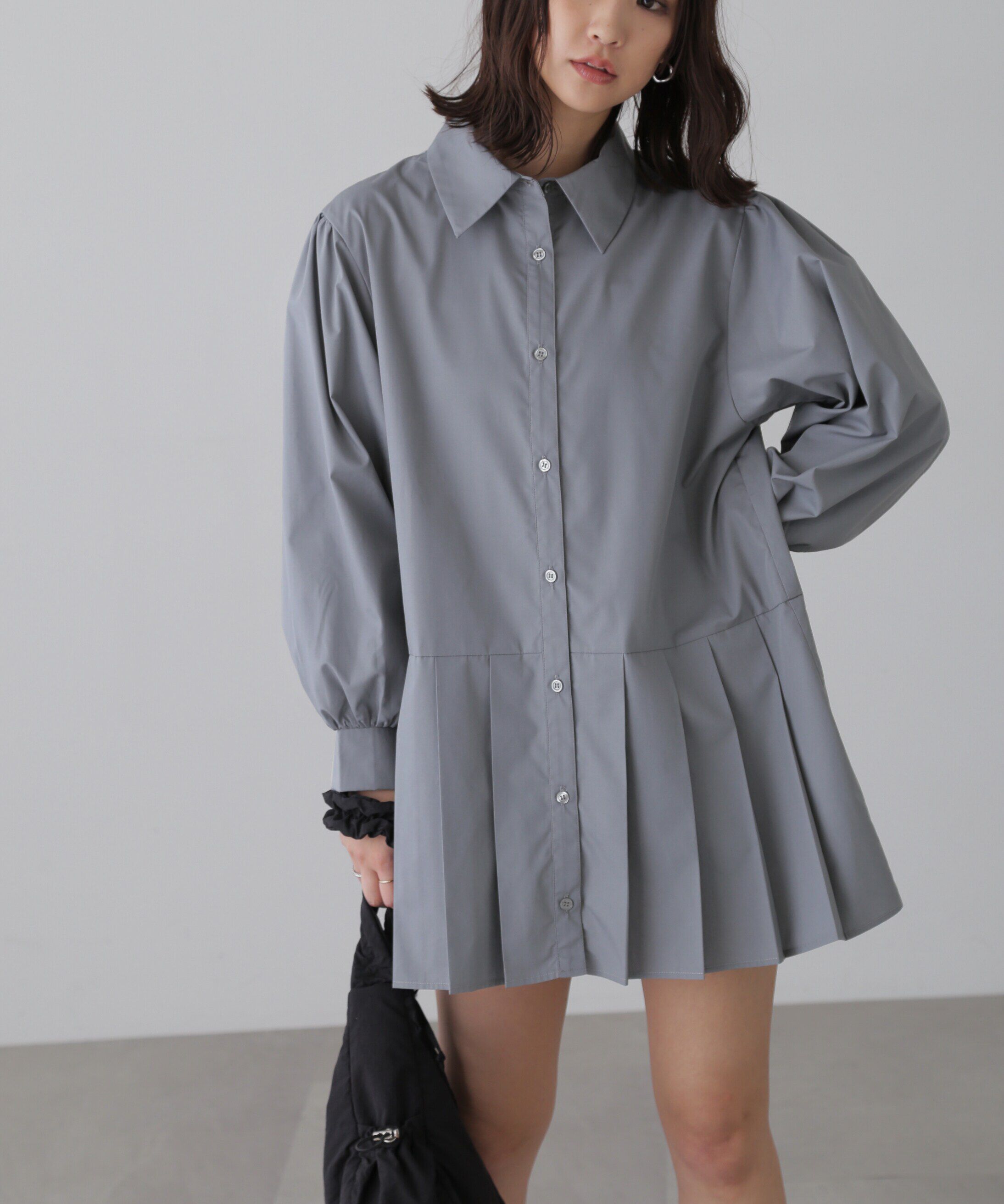  「プリーツティアードシャツミニワンピース」|ワンピース|グレー