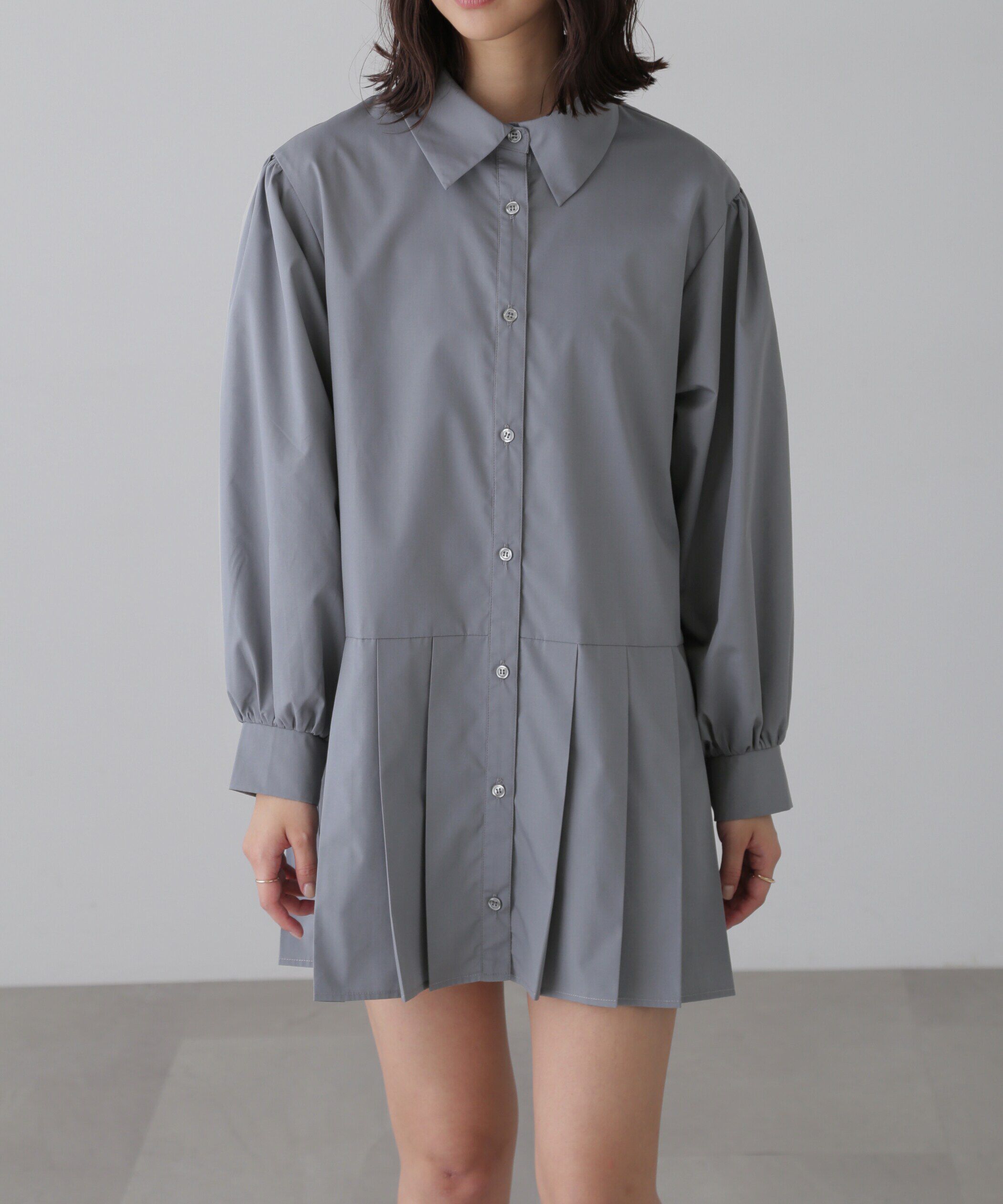  「プリーツティアードシャツミニワンピース」|ワンピース|