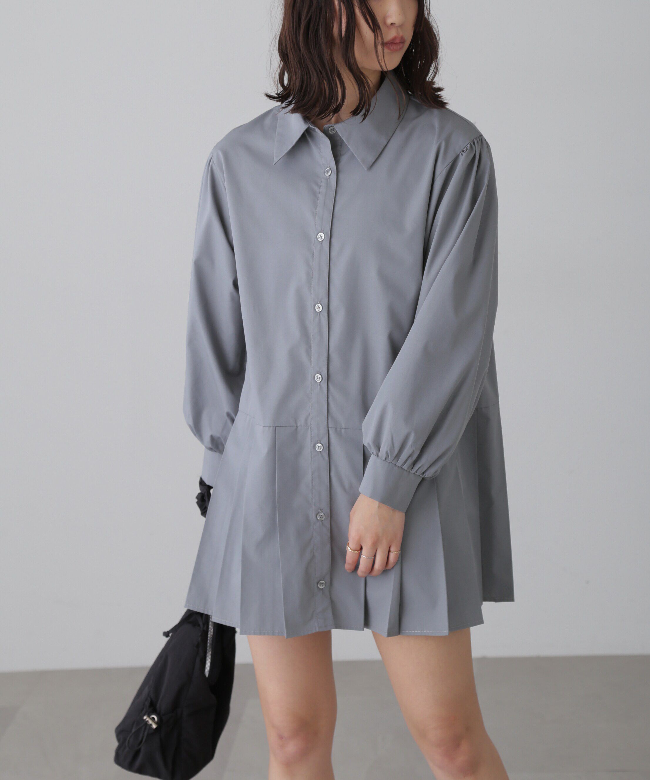  「プリーツティアードシャツミニワンピース」|ワンピース|