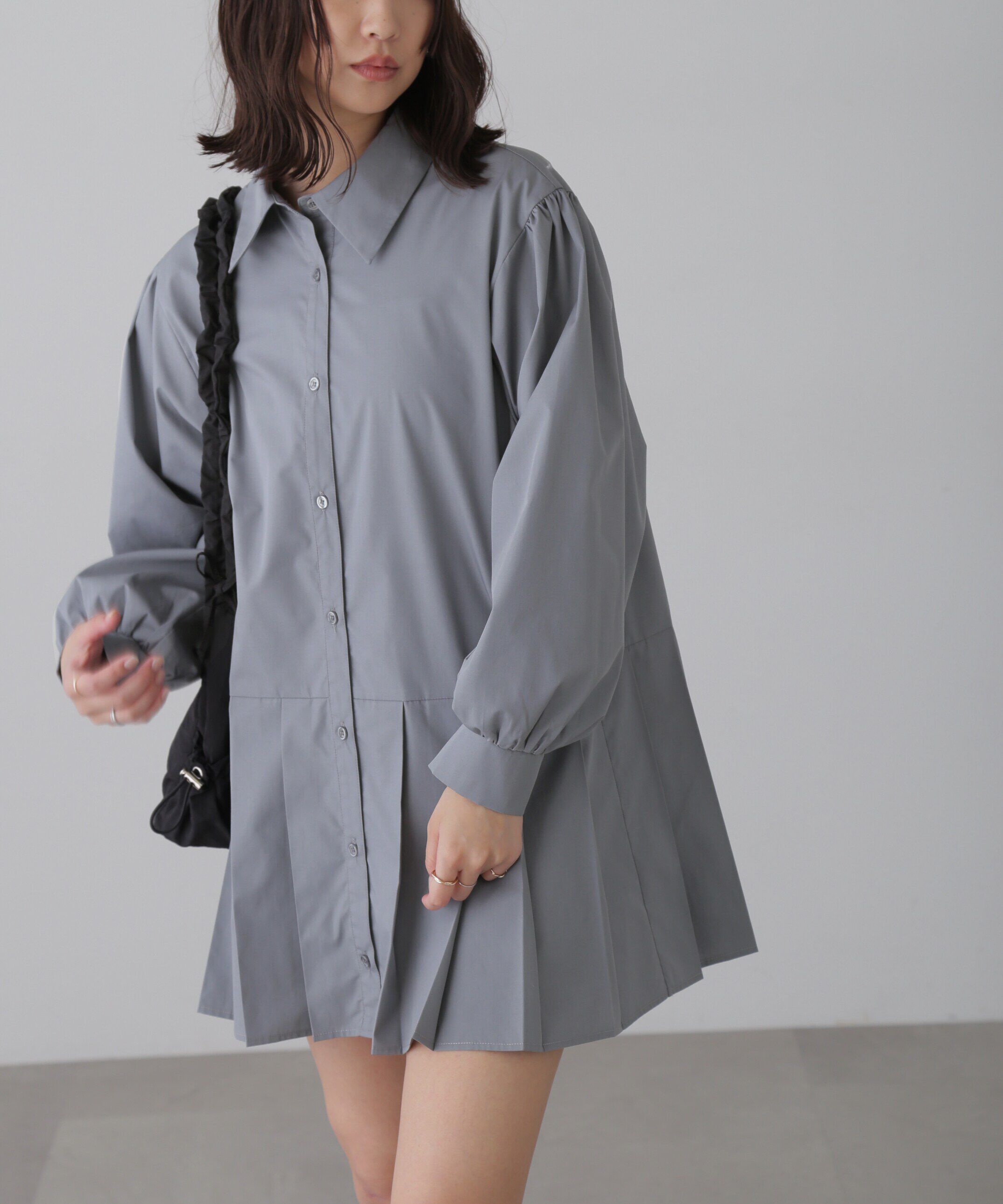  「プリーツティアードシャツミニワンピース」|ワンピース|