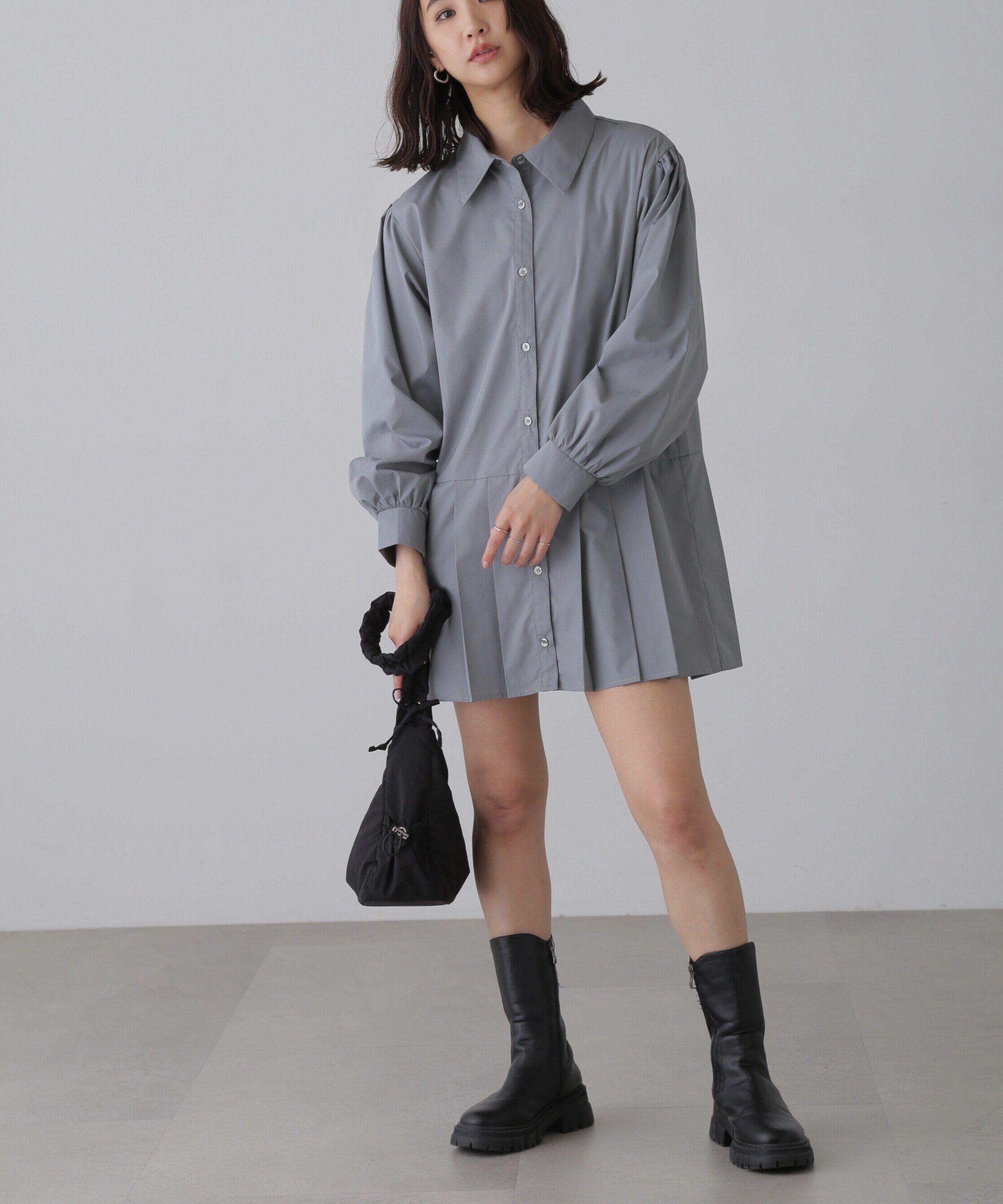  「プリーツティアードシャツミニワンピース」|ワンピース|