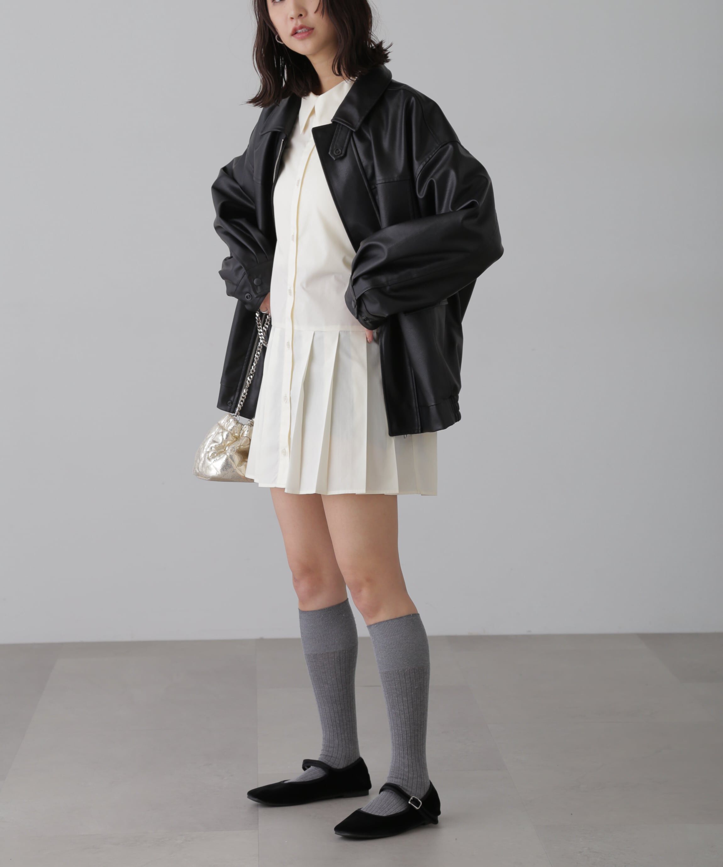  「プリーツティアードシャツミニワンピース」|ワンピース|