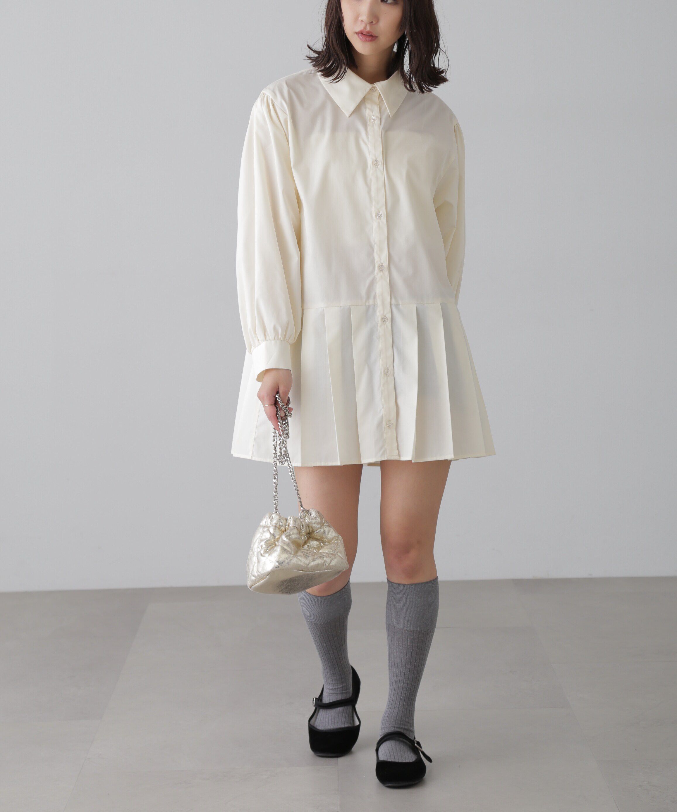  「プリーツティアードシャツミニワンピース」|ワンピース|