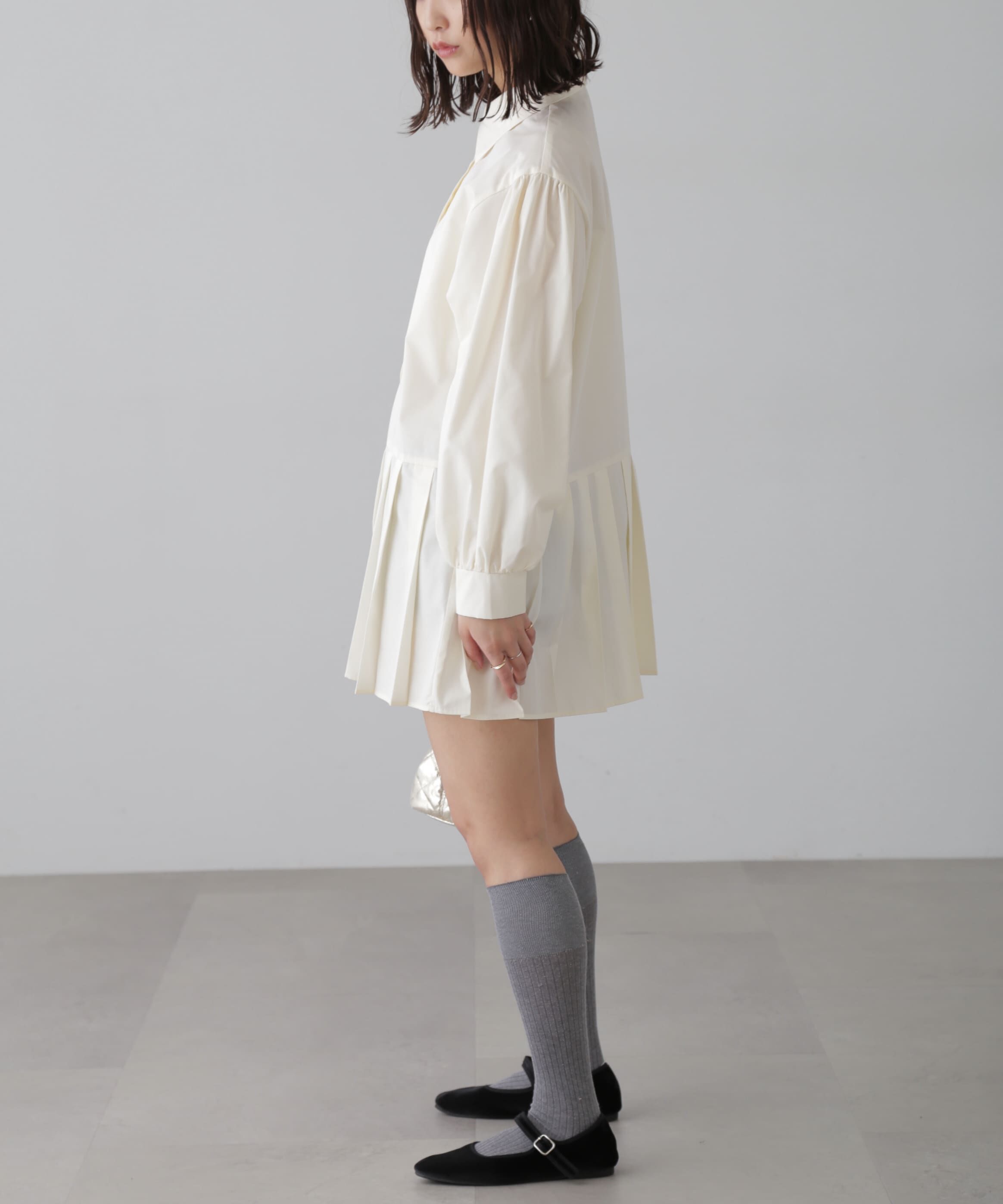  「プリーツティアードシャツミニワンピース」|ワンピース|