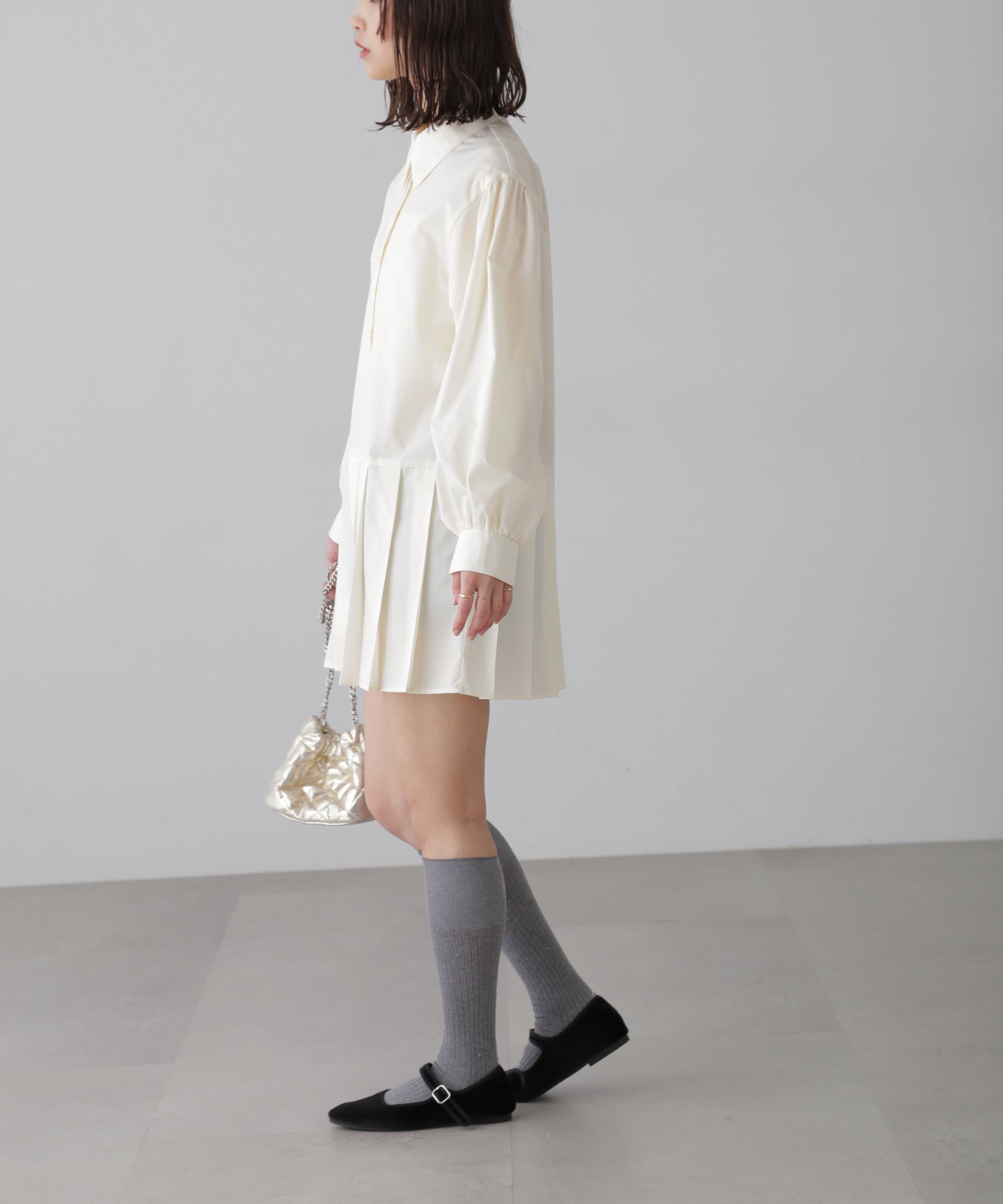  「プリーツティアードシャツミニワンピース」|ワンピース|