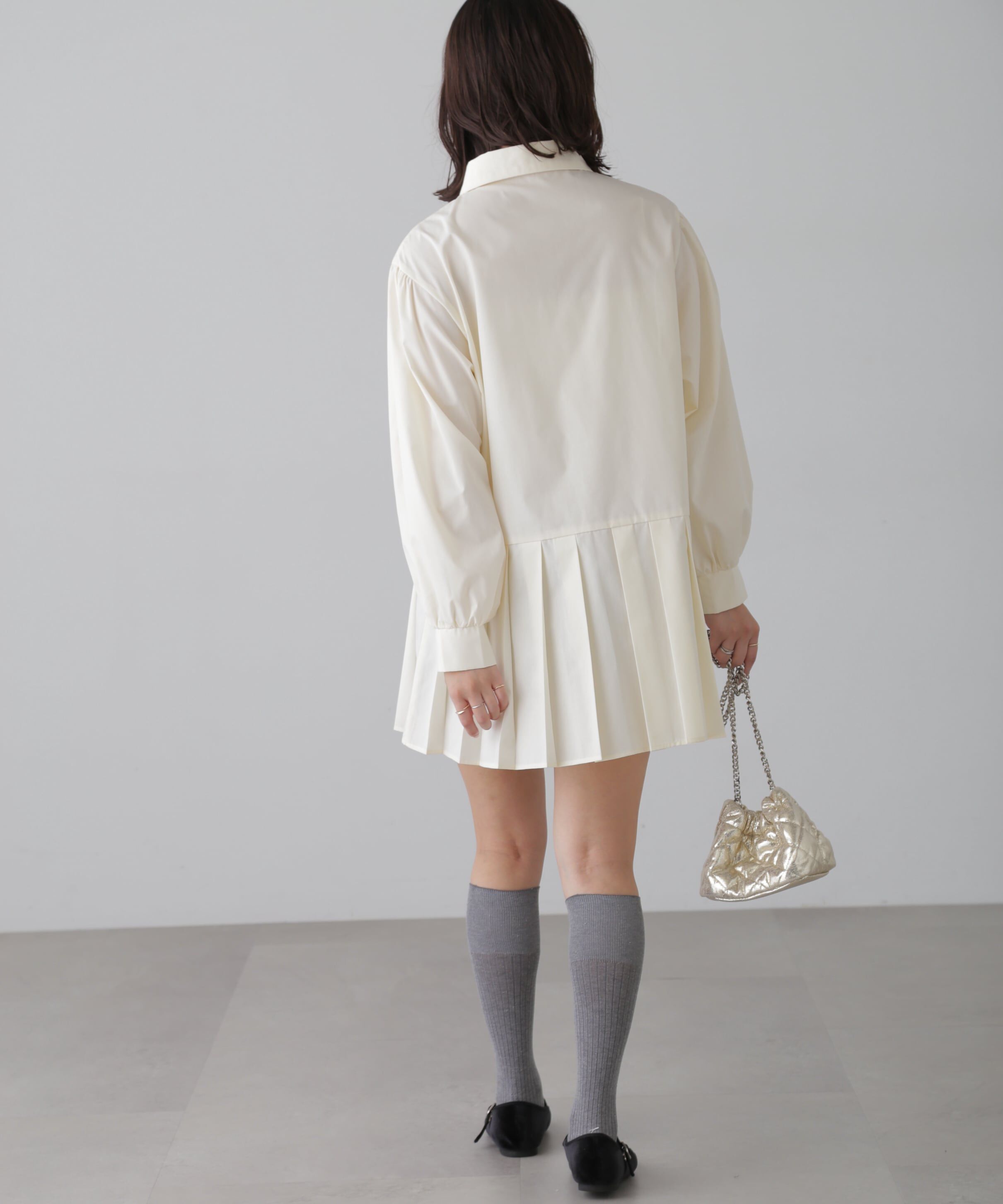  「プリーツティアードシャツミニワンピース」|ワンピース|