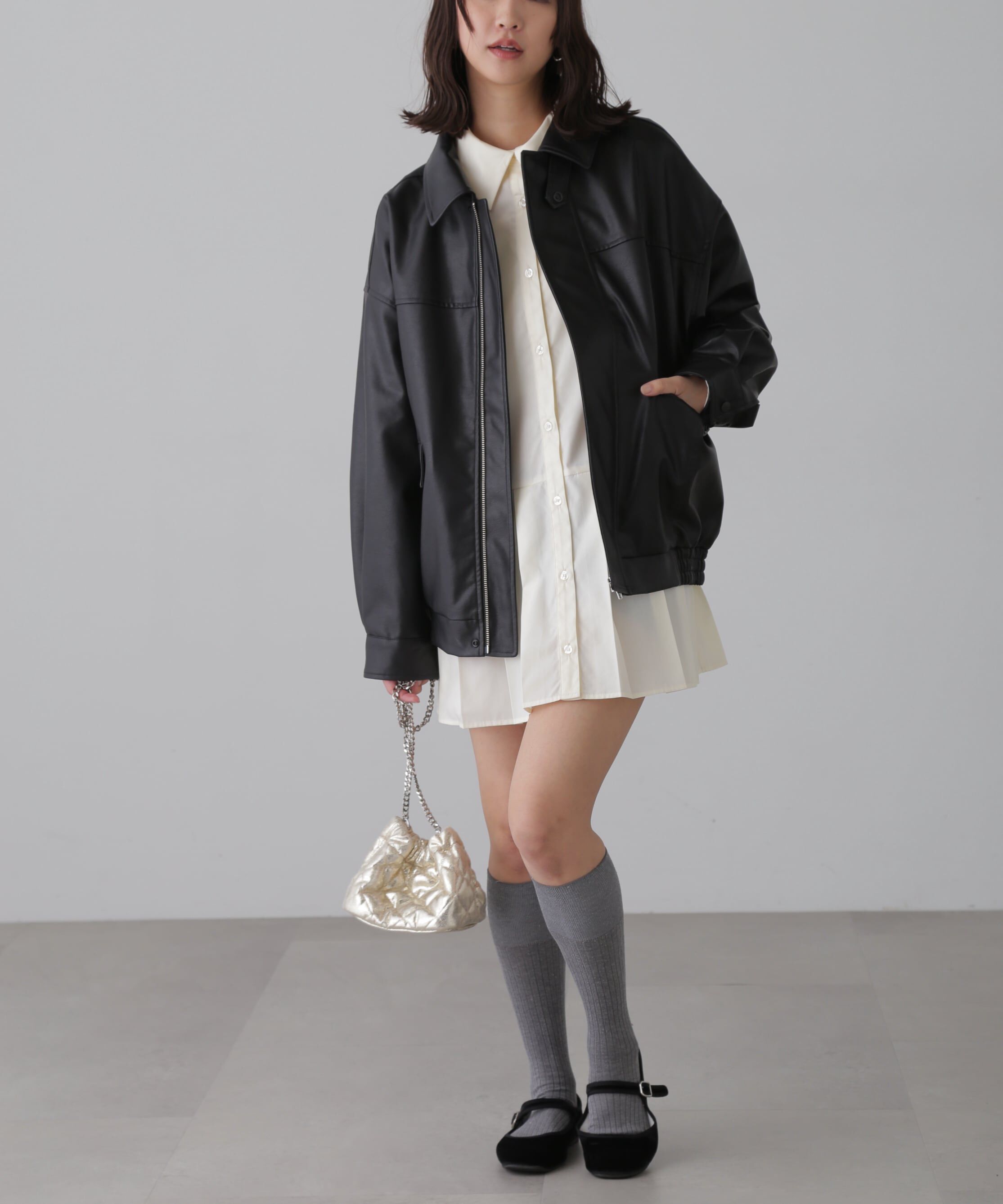  「プリーツティアードシャツミニワンピース」|ワンピース|