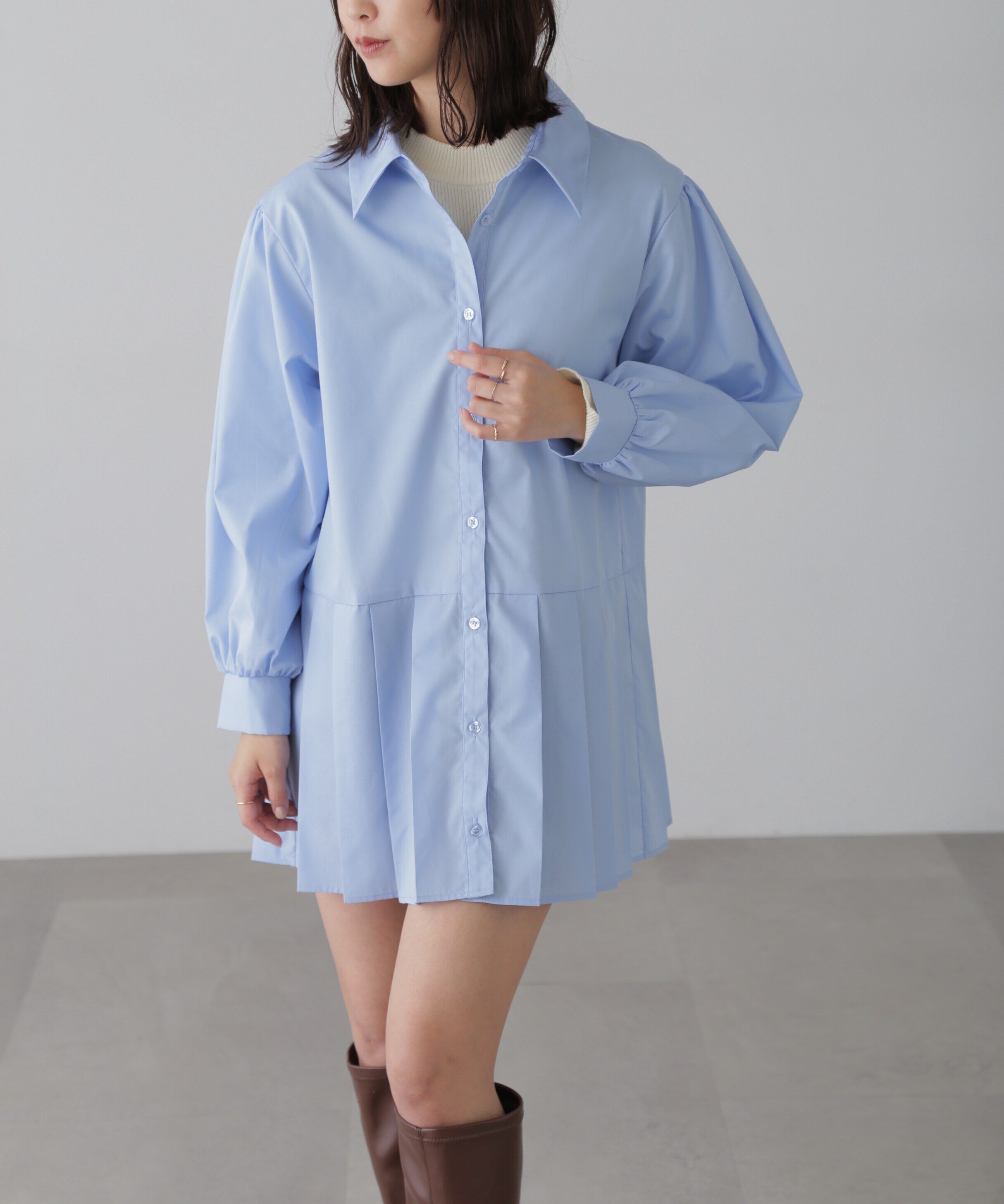  「プリーツティアードシャツミニワンピース」|ワンピース|