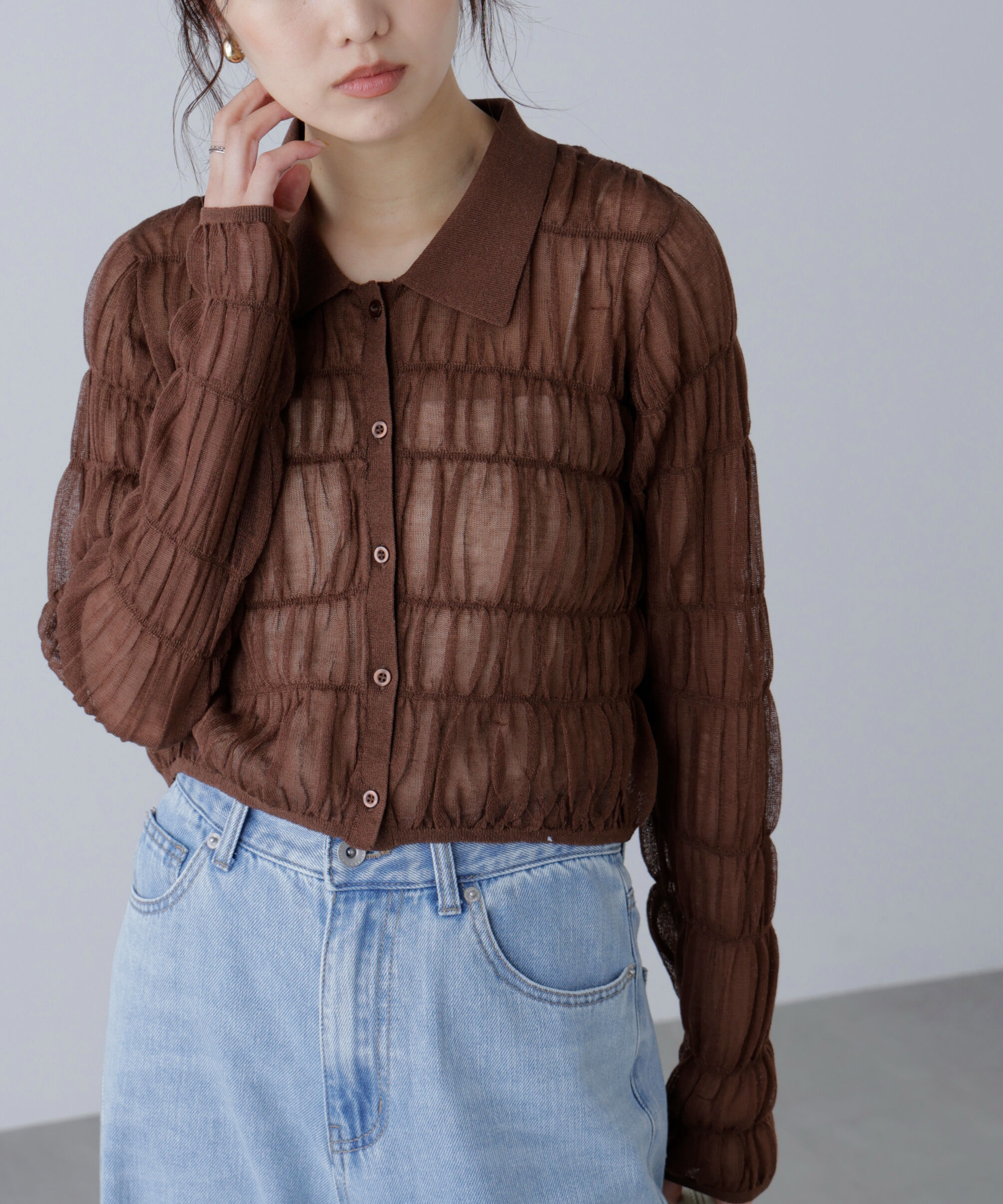  「シアーシャーリングポロカーディガン」|ニット・セーター|