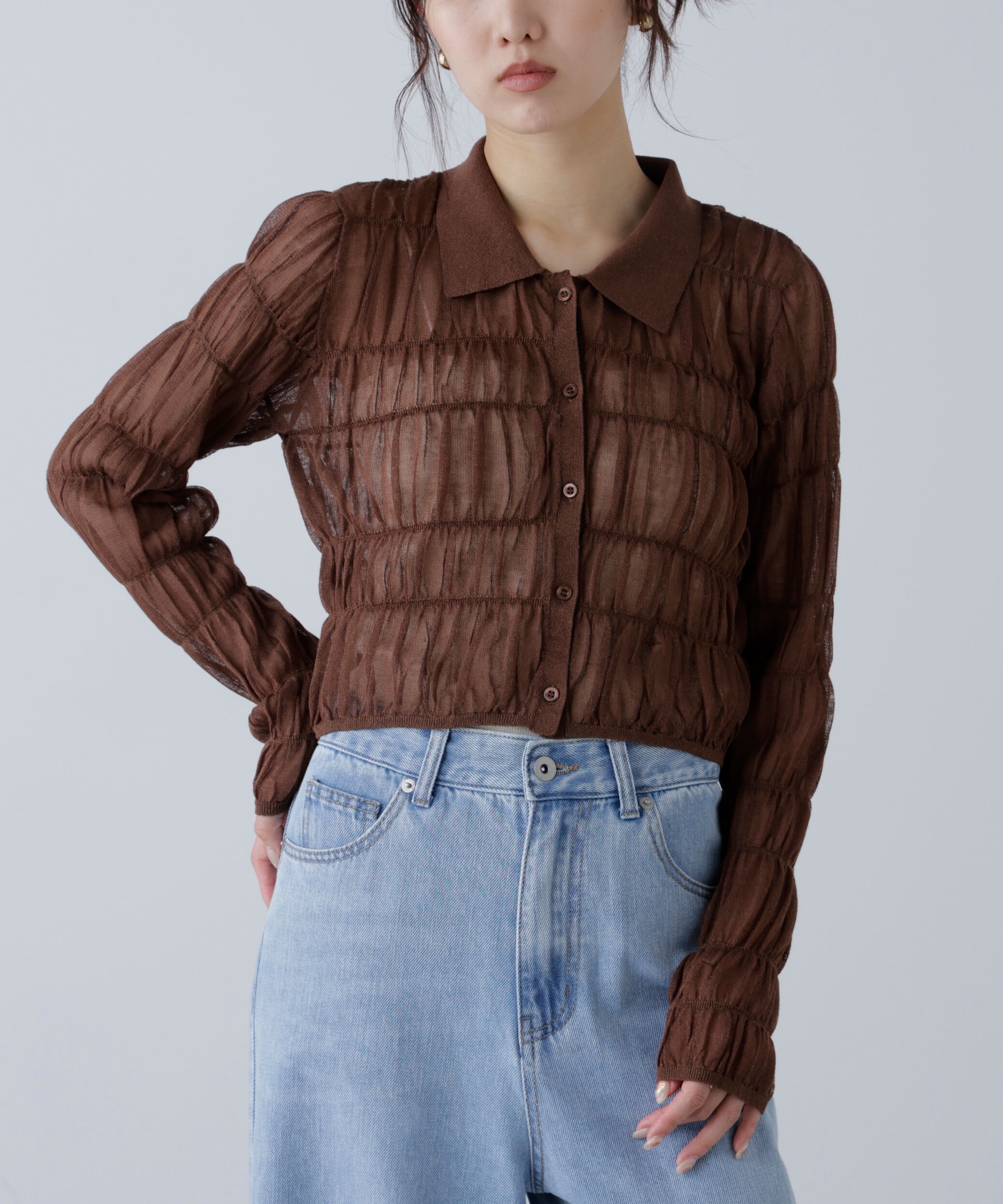  「シアーシャーリングポロカーディガン」|ニット・セーター|