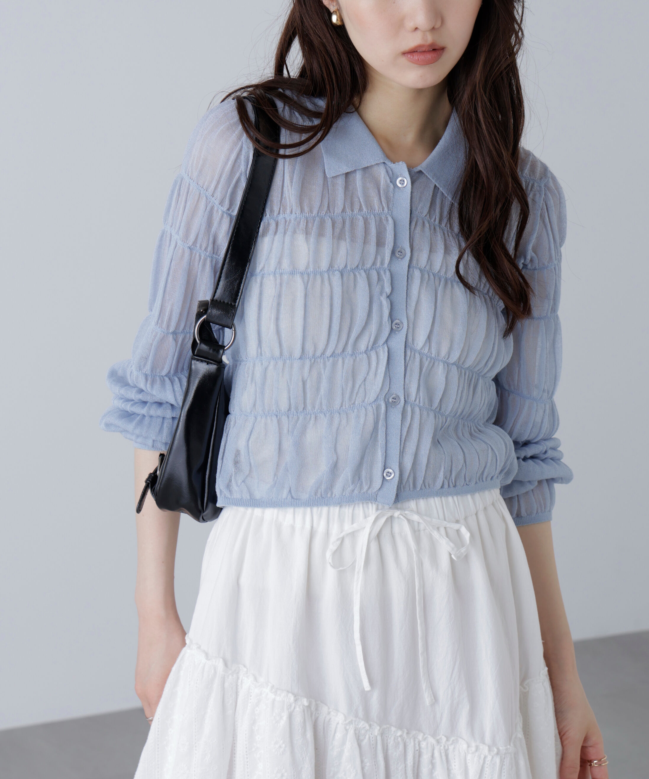  「シアーシャーリングポロカーディガン」|ニット・セーター|ライトブルー