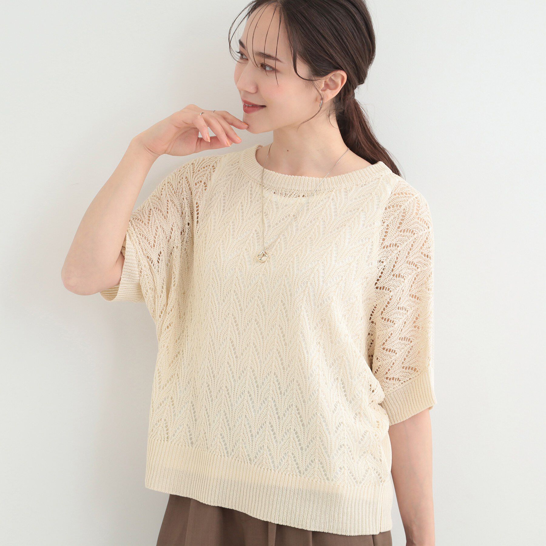 SHOO･LA･RUE「【2点セット】透かし編み柄が上品なタンク付きニットセット」|その他|アイボリー(004)