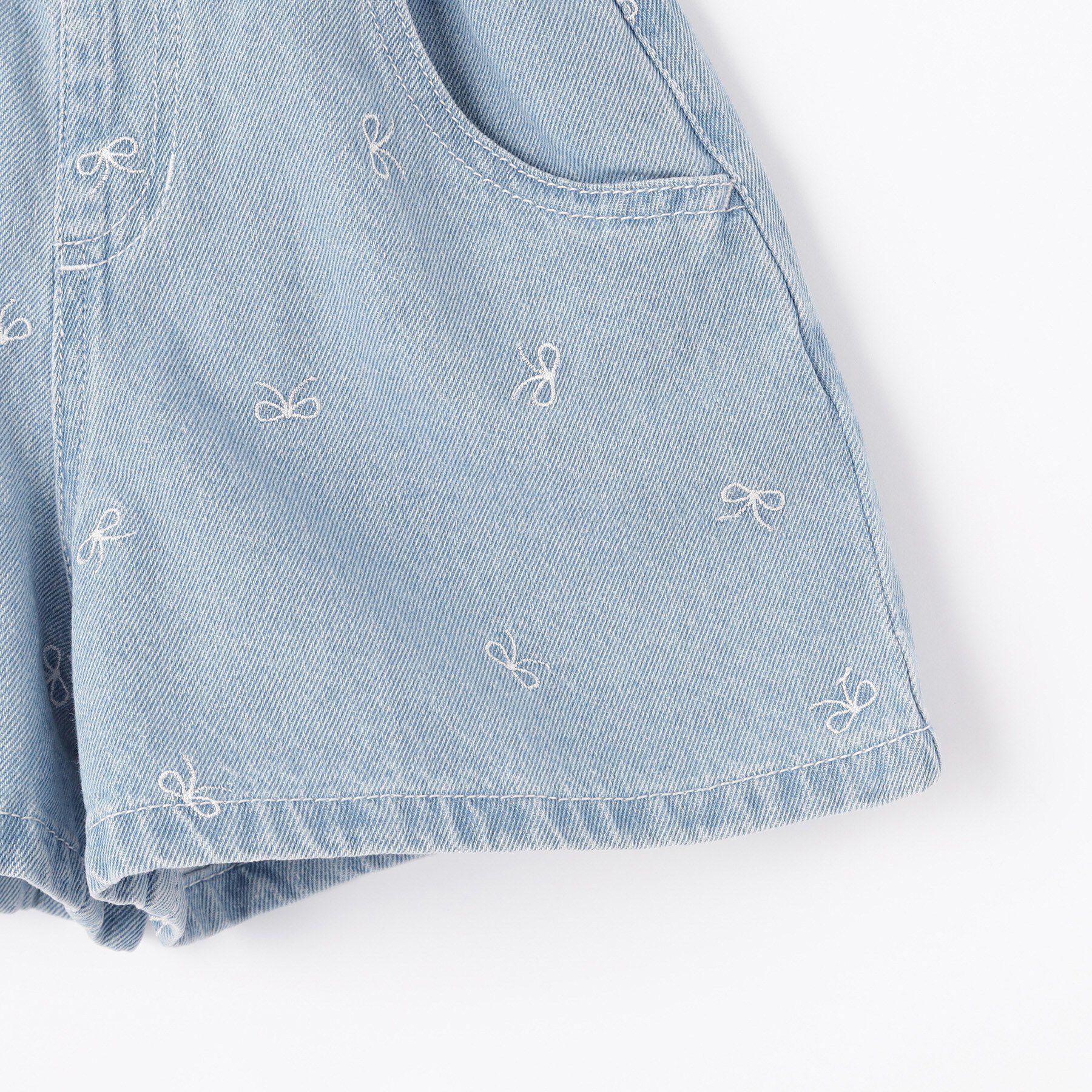 SHOO･LA･RUE「【100-150cm】リボン刺繍デニムショートパンツ」|その他|