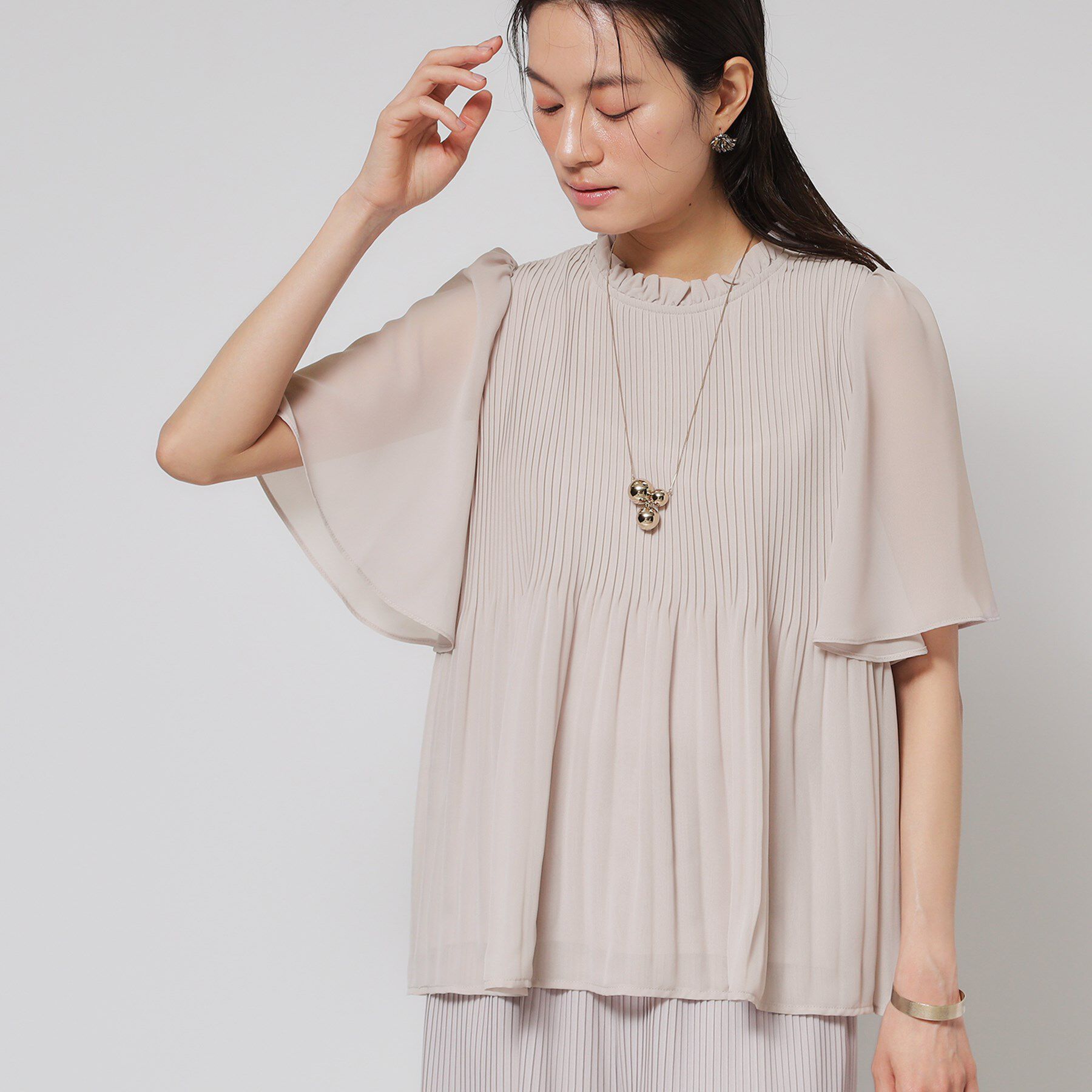 SunaUna「【プリーツ／フレアスリーブ】Aラインブラウス」|シャツ・ブラウス|