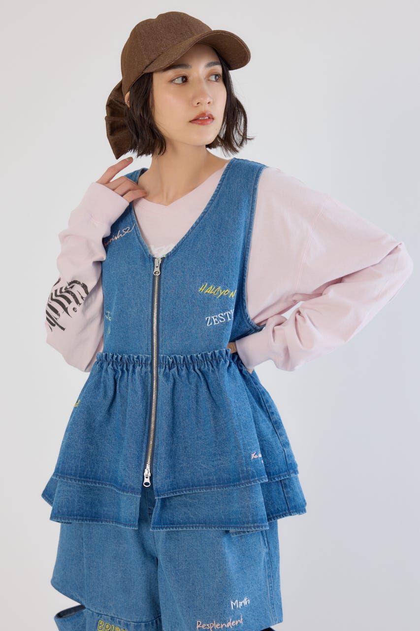 RODEO CROWNS「embroideryフロントジップベスト」|ダウンベスト・ベスト|