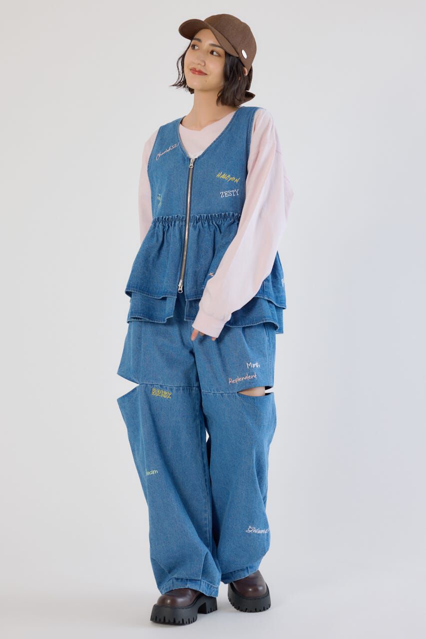 RODEO CROWNS「embroideryフロントジップベスト」|ダウンベスト・ベスト|