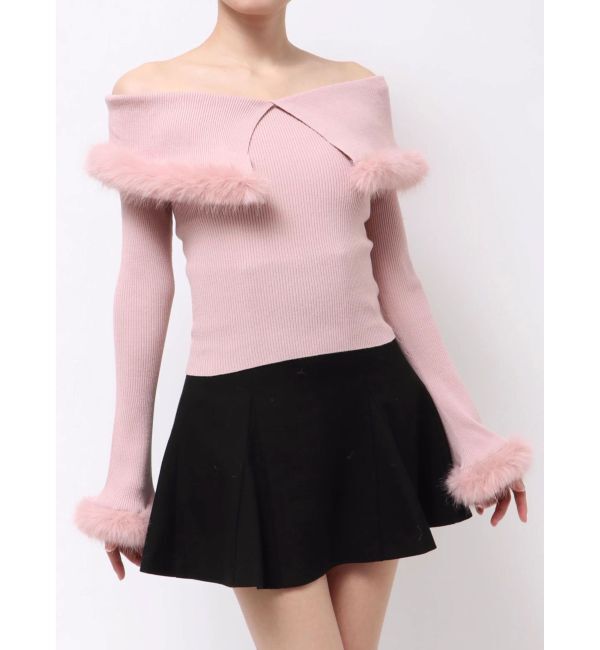 MERCURYDUO「【WEB限定カラーあり】フェイクファートリミングニット」|ニット・セーター|ピンク