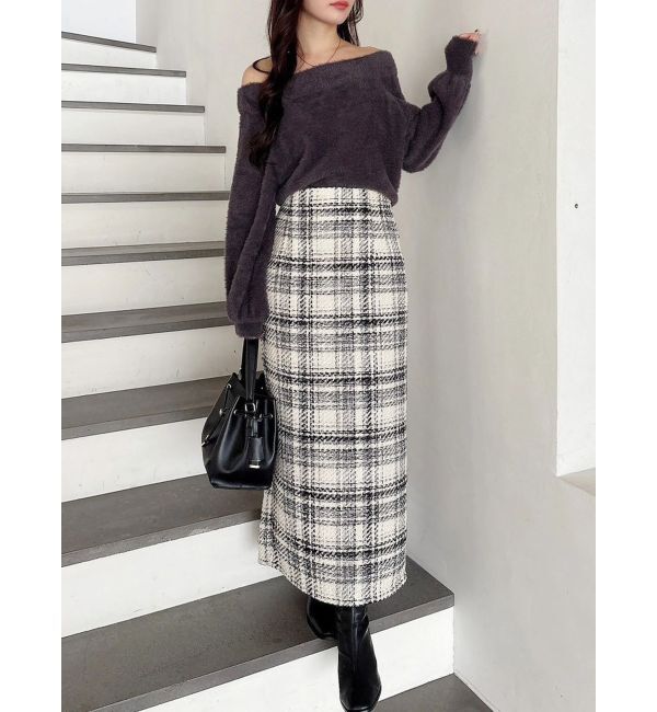 MERCURYDUO「チェックツィードタイトスカート」|スカート|