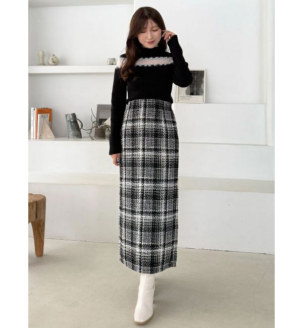MERCURYDUO「チェックツィードタイトスカート」|スカート|