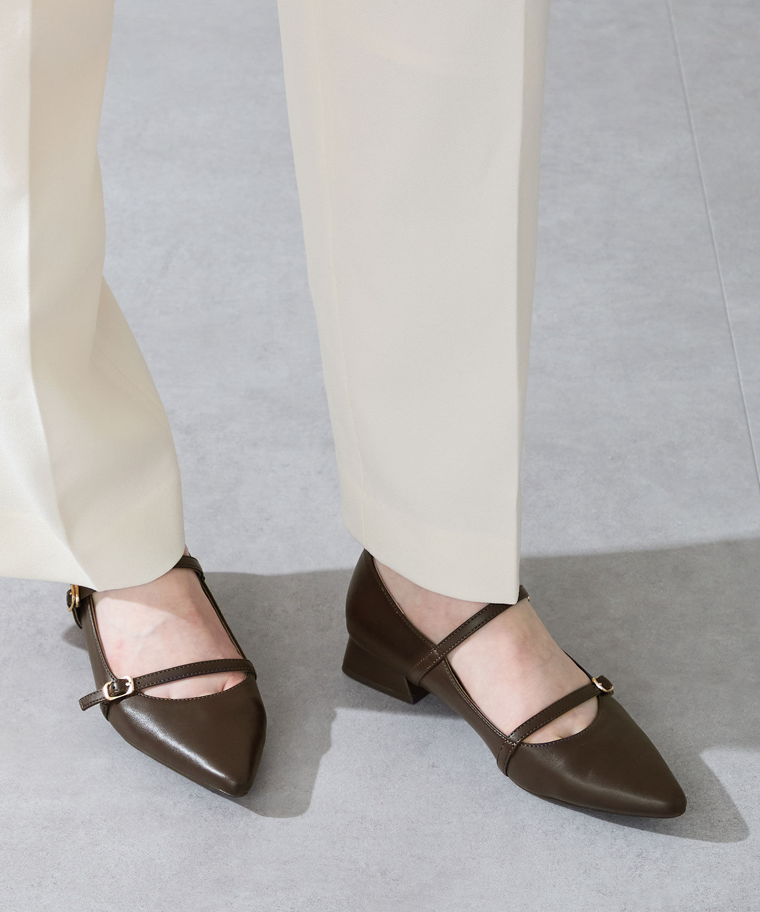 ORiental TRaffic「ポインテッドトゥダブルストラップパンプス/51306」|パンプス|BROWN