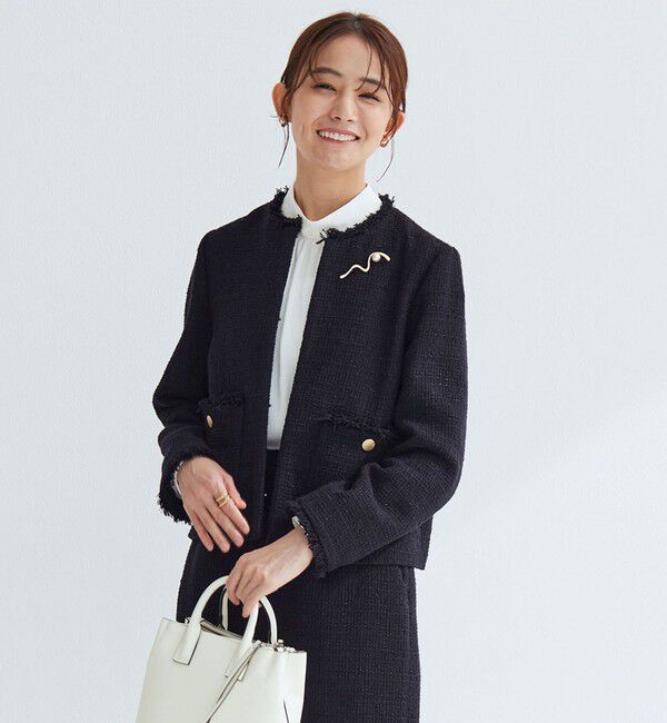 UNITED ARROWS green label relaxing「ツイードライク ノーカラー ジャケット」|ノーカラージャケット|