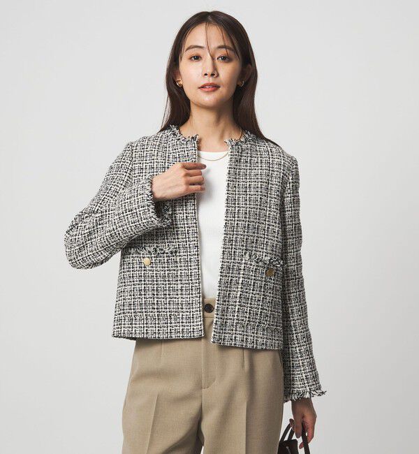 UNITED ARROWS green label relaxing「ツイードライク ノーカラー ジャケット」|ノーカラージャケット|