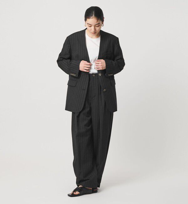 BEAUTY&YOUTH UNITED ARROWS「麻ブレンド ストライプ カラーレス ジャケット」|ノーカラージャケット|