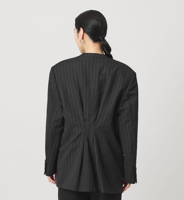 BEAUTY&YOUTH UNITED ARROWS「麻ブレンド ストライプ カラーレス ジャケット」|ノーカラージャケット|