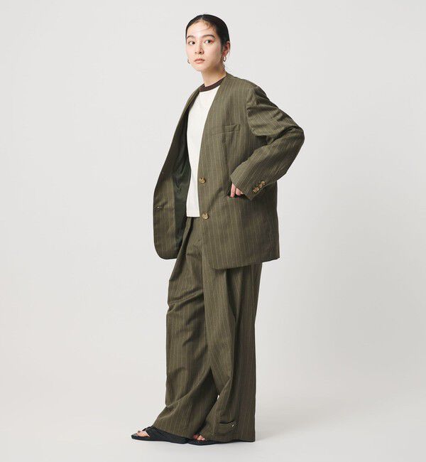 BEAUTY&YOUTH UNITED ARROWS「麻ブレンド ストライプ カラーレス ジャケット」|ノーカラージャケット|