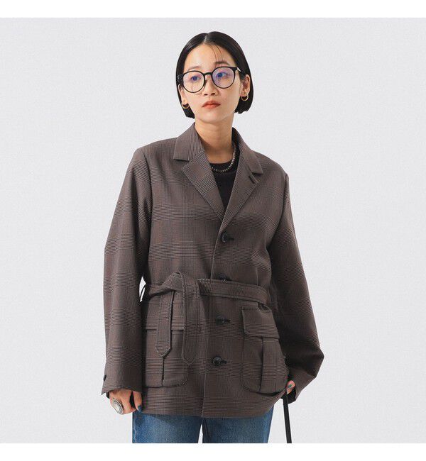 BEAMSBOY「チェック シューティング ジャケット」|テーラードジャケット|GREY