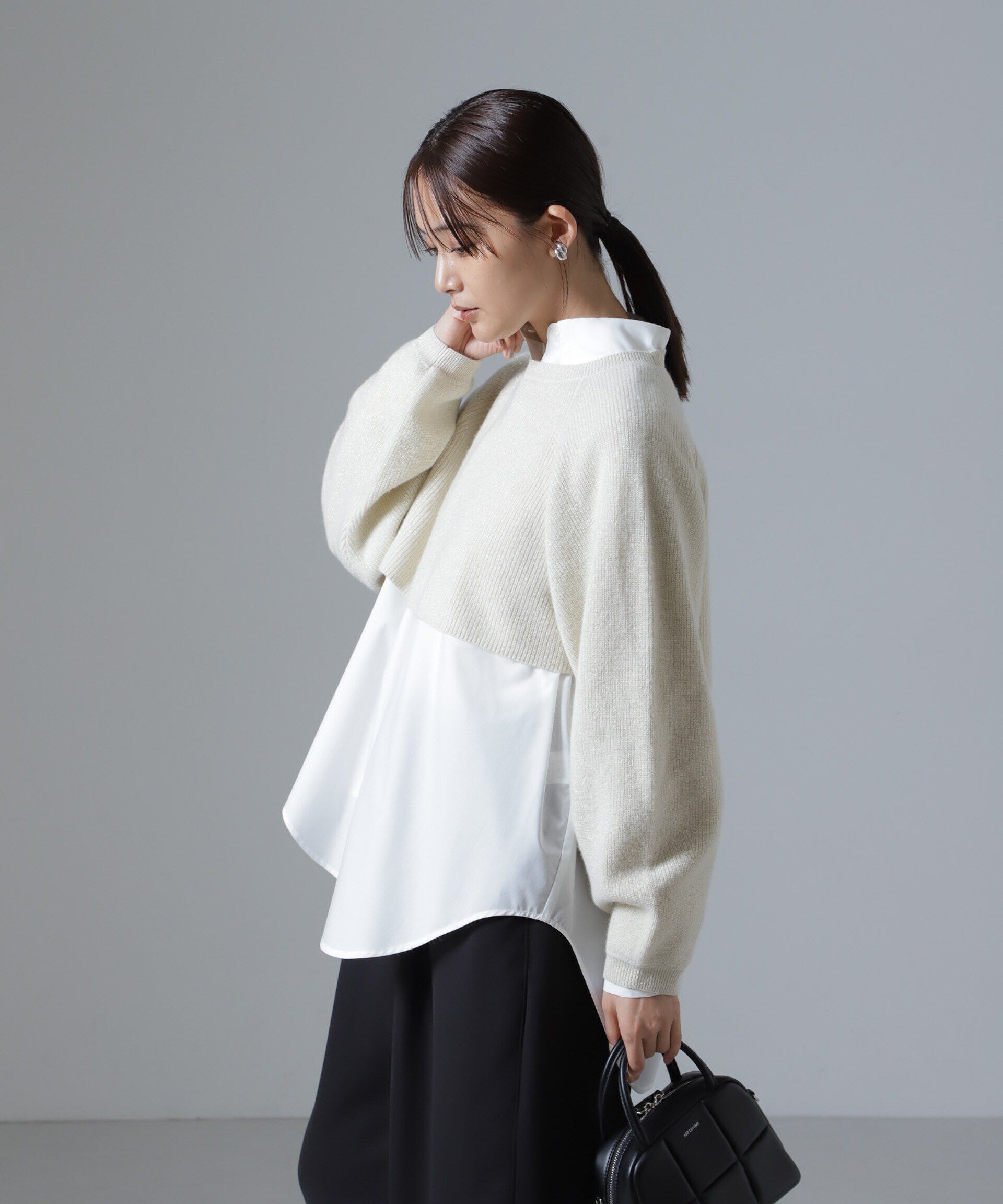 nano･universe「片畔ラメショートニットプルオーバー」|ニット・セーター|