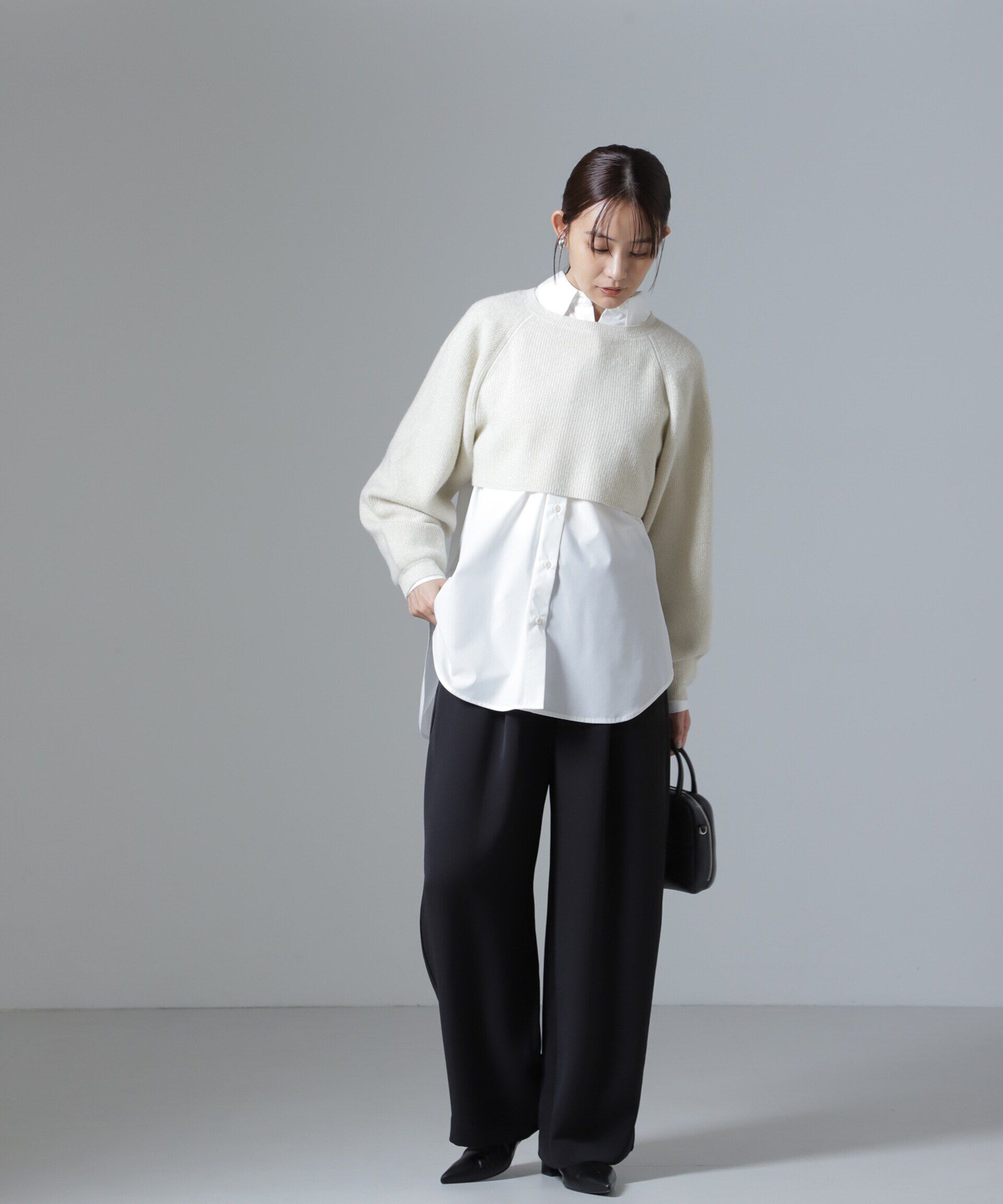 nano･universe「片畔ラメショートニットプルオーバー」|ニット・セーター|