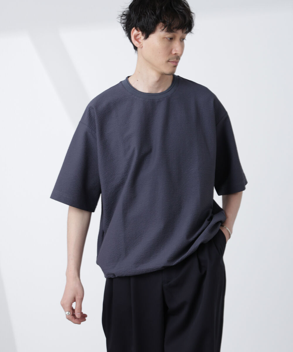 nano･universe「シルケットサッカーワイドTシャツ 半袖」|Tシャツ・カットソー|グレー