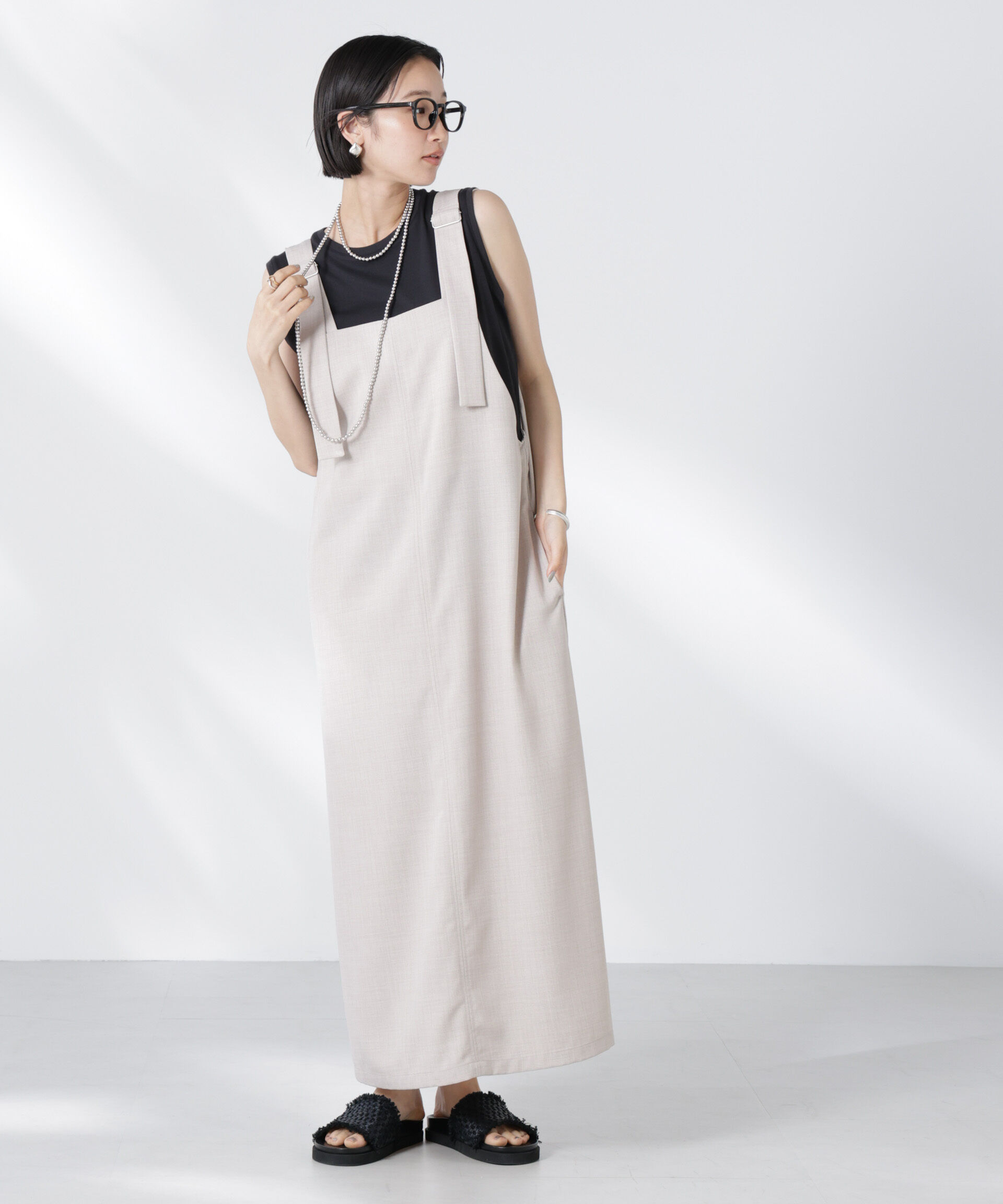 nano･universe「前後2wayサロペットワンピース」|ワンピース|ベージュ