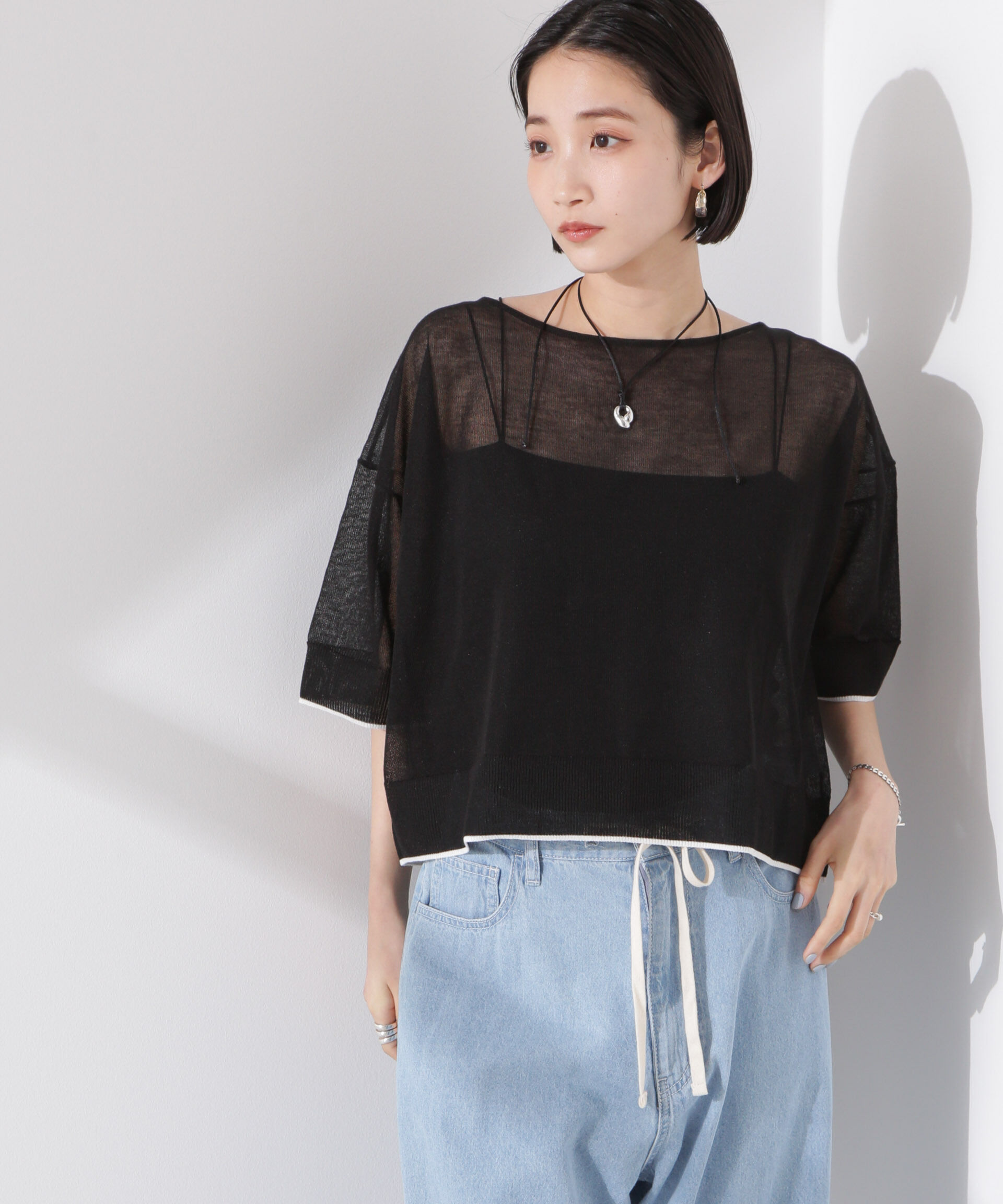 nano･universe「洗濯機洗可バイカラーシアーニット」|ニット・セーター|