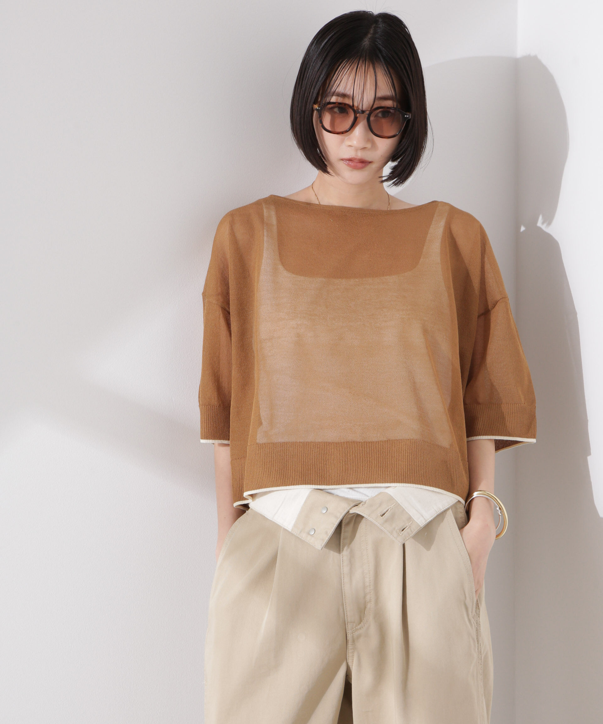 nano･universe「洗濯機洗可バイカラーシアーニット」|ニット・セーター|